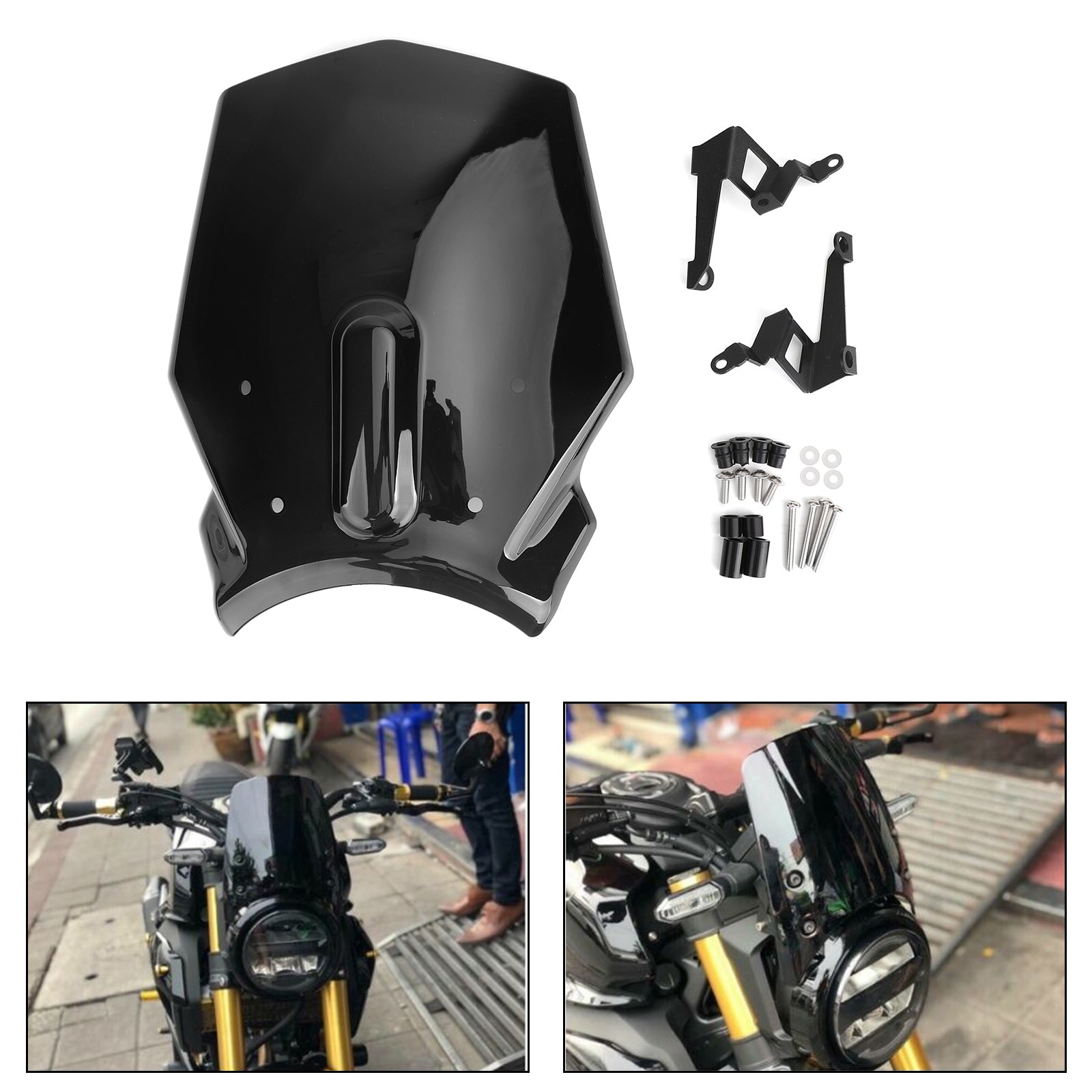 ABS Plastic Motorcycle Windshield Windscreen for Honda CB125R CB300R 2018-2019 Black Generic