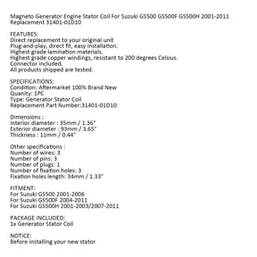 Lichtmaschinen-Statorspule für Suzuki GS500 GS500F GS500H 2001–2011, Ersatz 31401–01D10