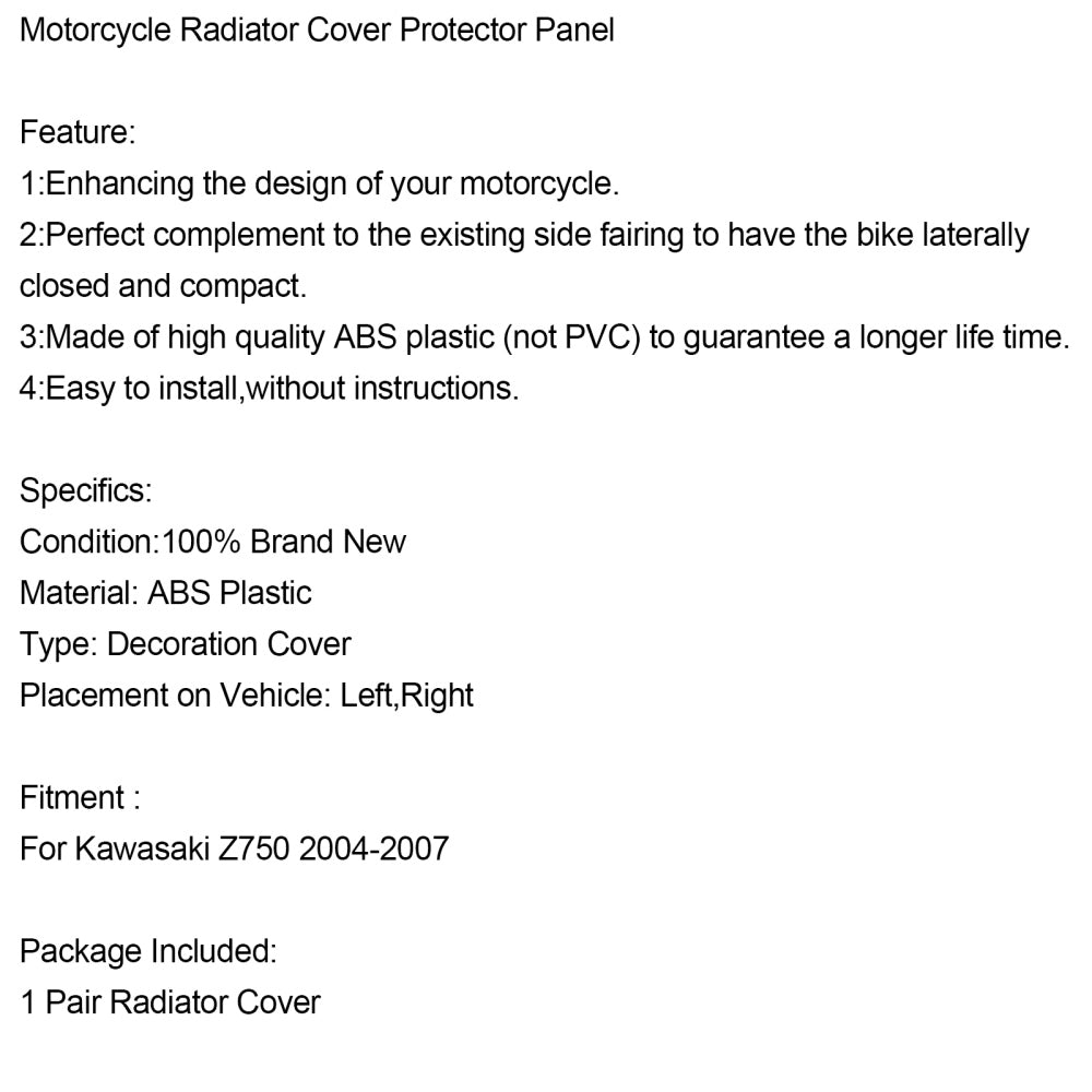 Motorcycle Radiator Cover Protector Panel For Kawasaki Z750 2004-2007 Generic
