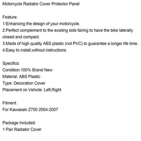 Pannello protettivo per copertura radiatore moto per Kawasaki Z750 2004-2007 generico