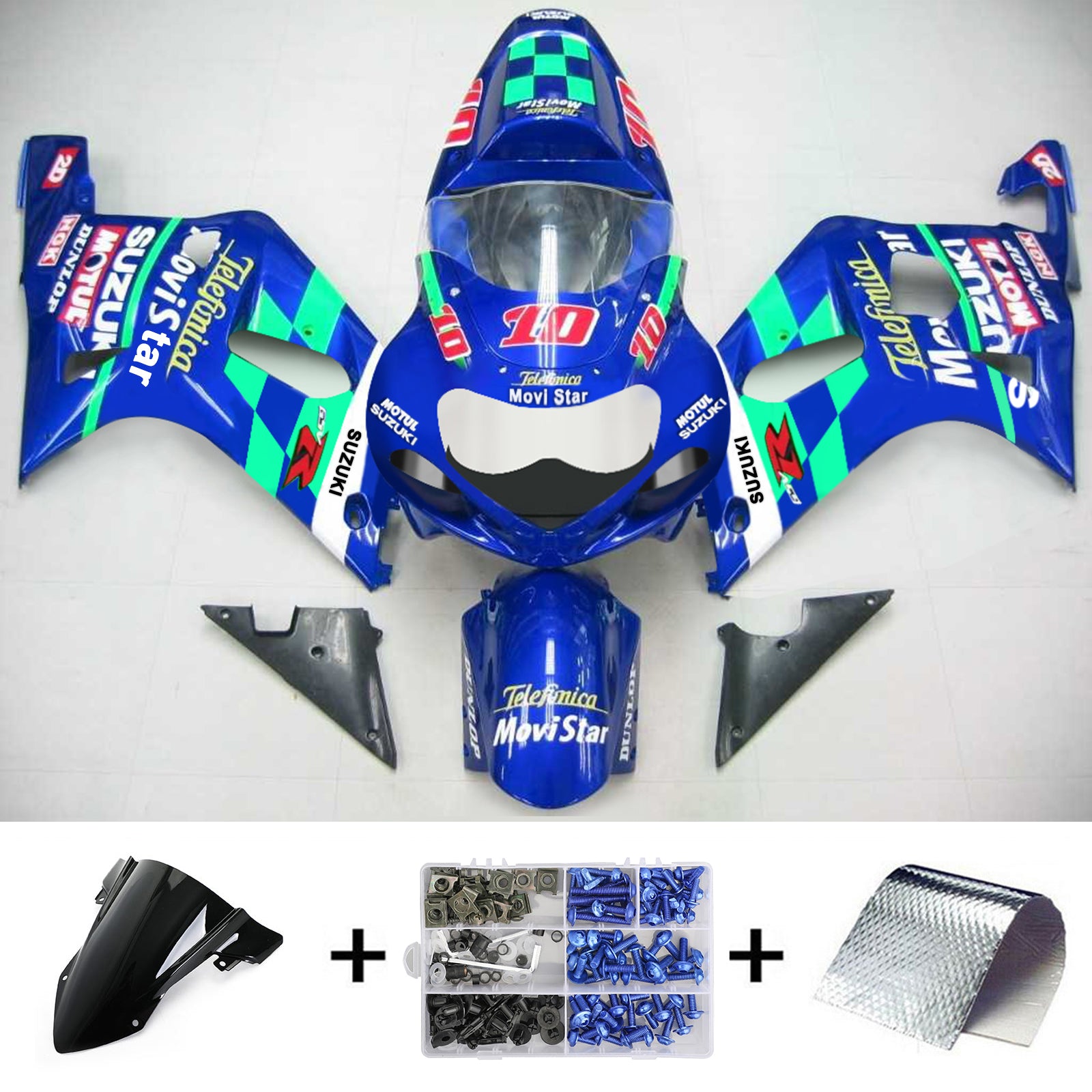 Amotopart Suzuki 01-03 GSXR600 & 00-03 GSXR750 Fairing blue fluorescent green Kit