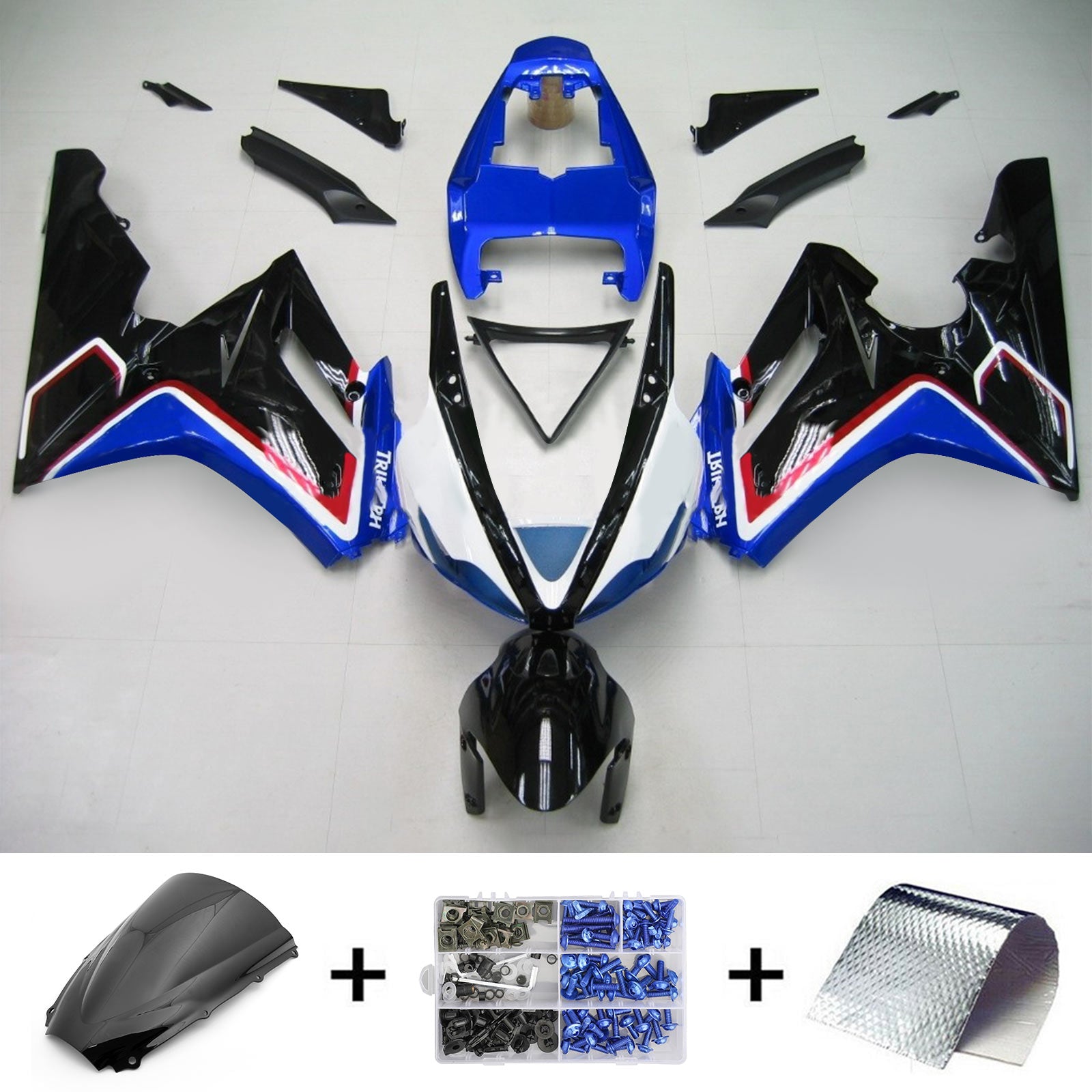Amotopart Triumph 2006-2008 Daytona 675 Black Mix Blue Fairing Kit