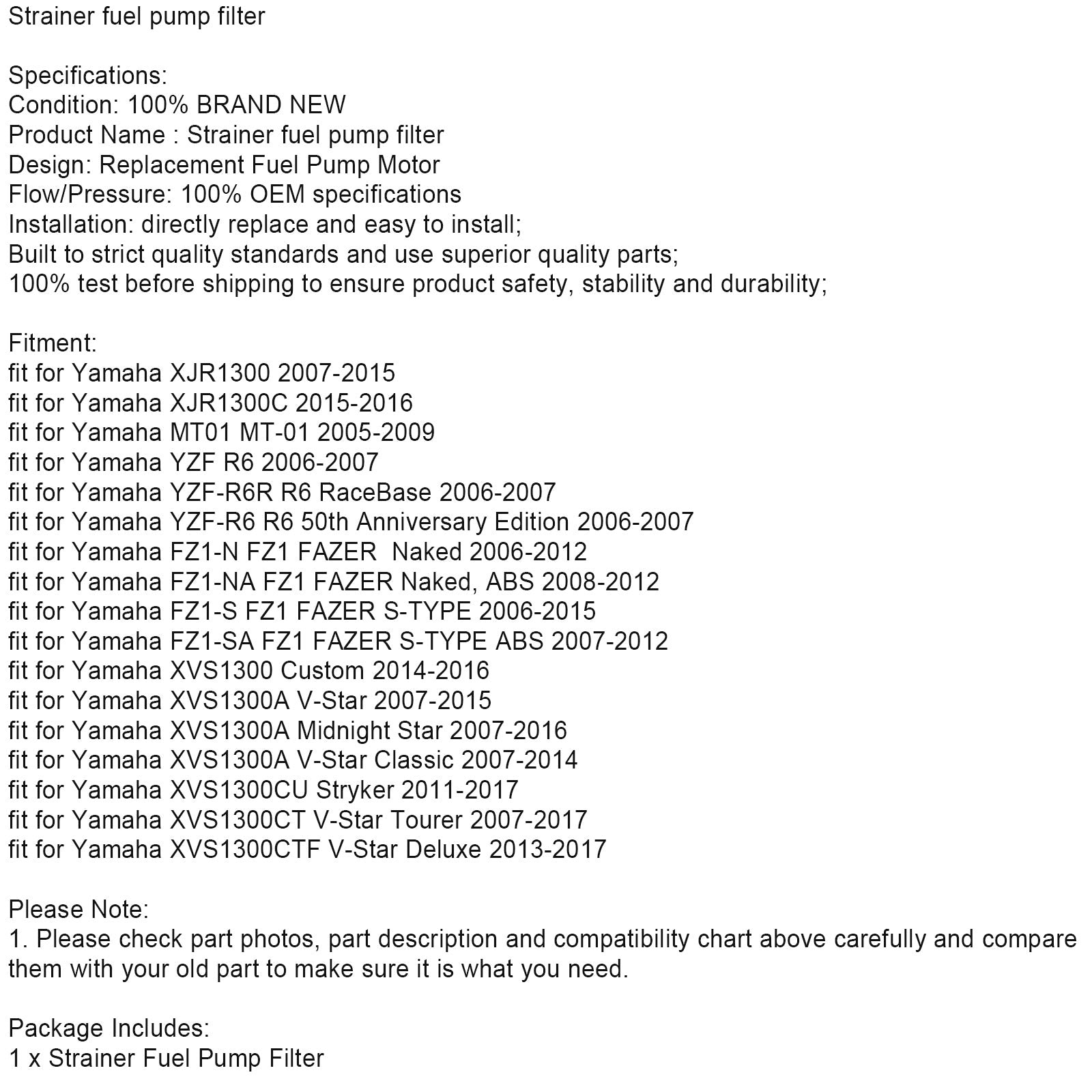 Strainer fuel pump filter for Yamaha XVS1300 FZ1 FAZER YZF-R6 XJR1300 MT01