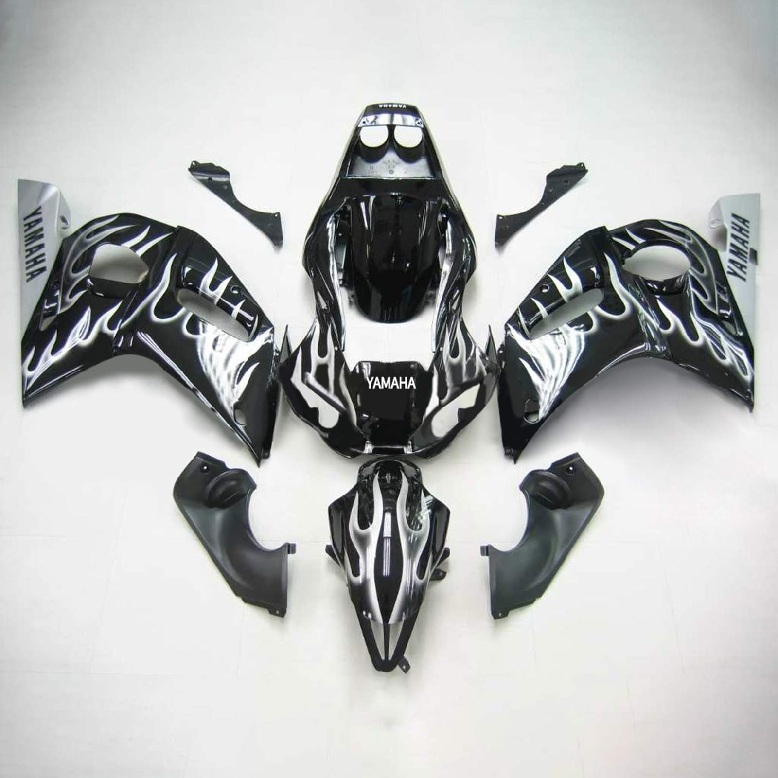 Amotopart Yamaha 1998-2002 YZF 600 R6 Black Sliver Fairing Kit