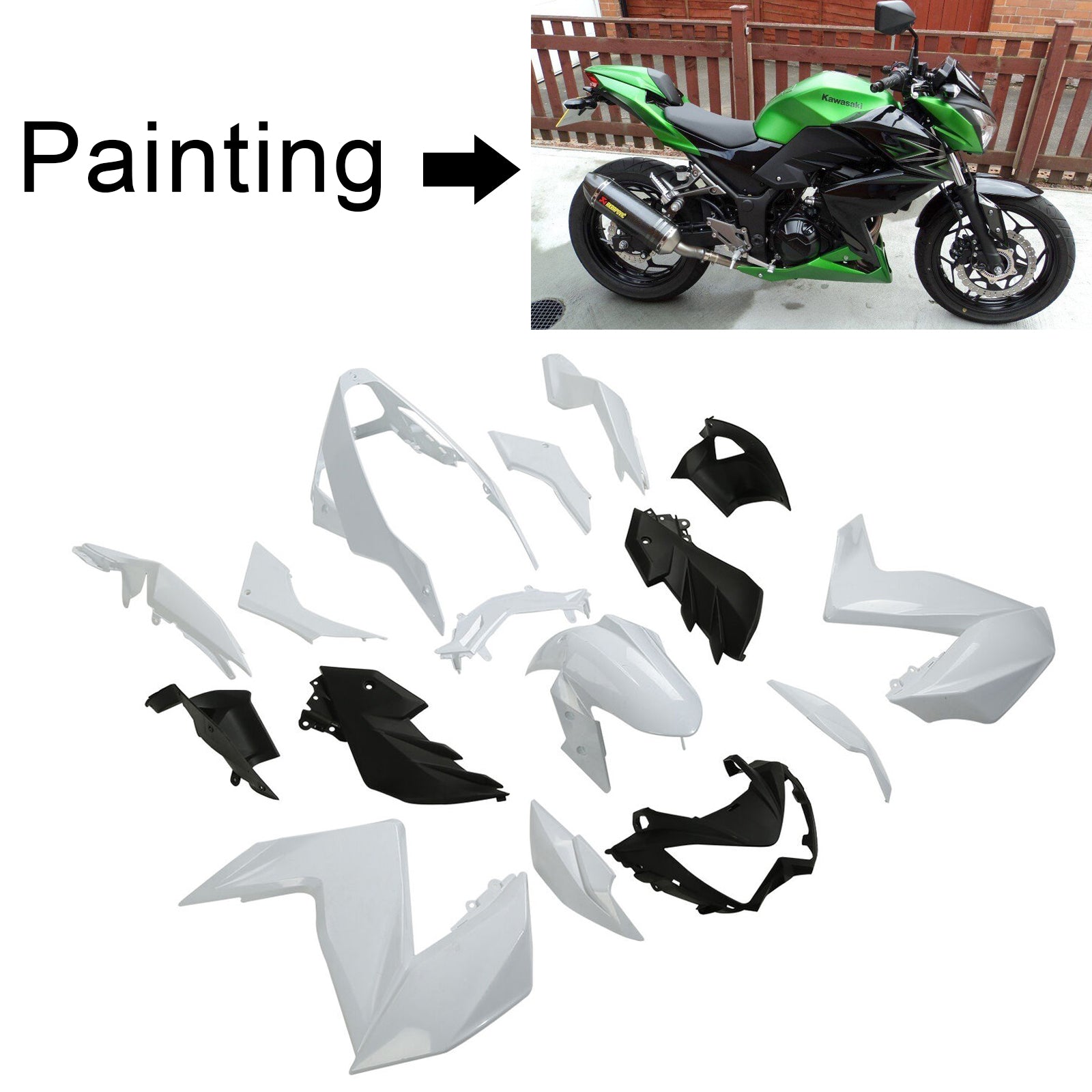 Amotopart Kawasaki 2015-2016 Z250/Z300 Green Black Fairing Kit