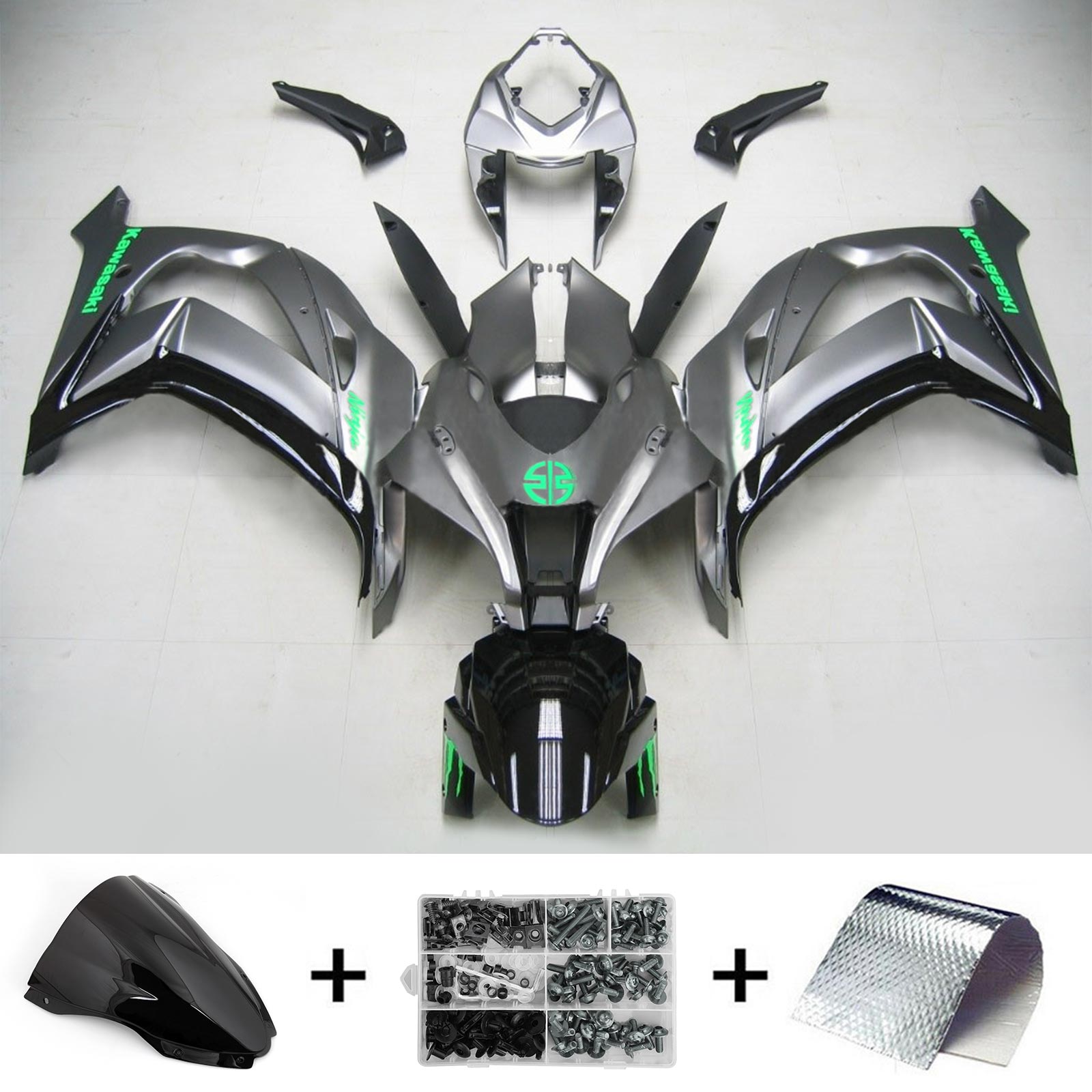 Amotopart Verkleidungsset für Kawasaki 2016–2020 ZX10R in Splittergrau