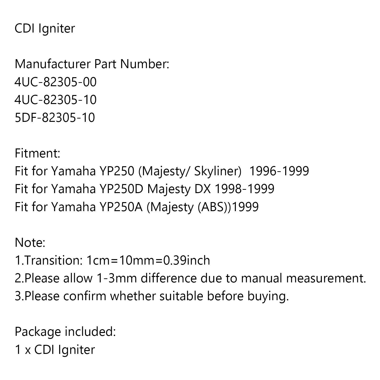 Allumeur CDI adapté pour Yamaha YP250 majesté/Skyliner 96-99 YP250D 98-99 YP250A 1999