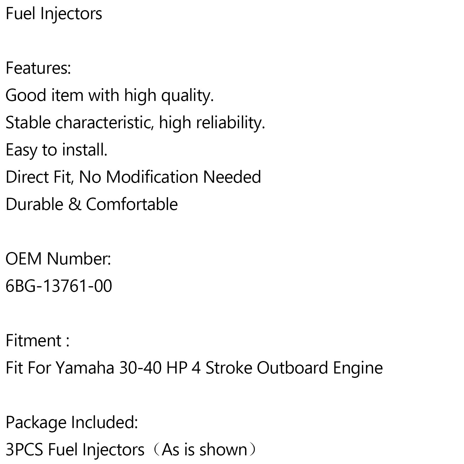 3PCS Fuel Injectors For Yamaha Outboard Motor F 30HP 40HP 4 Stroke 6BG-13761-00 Generic