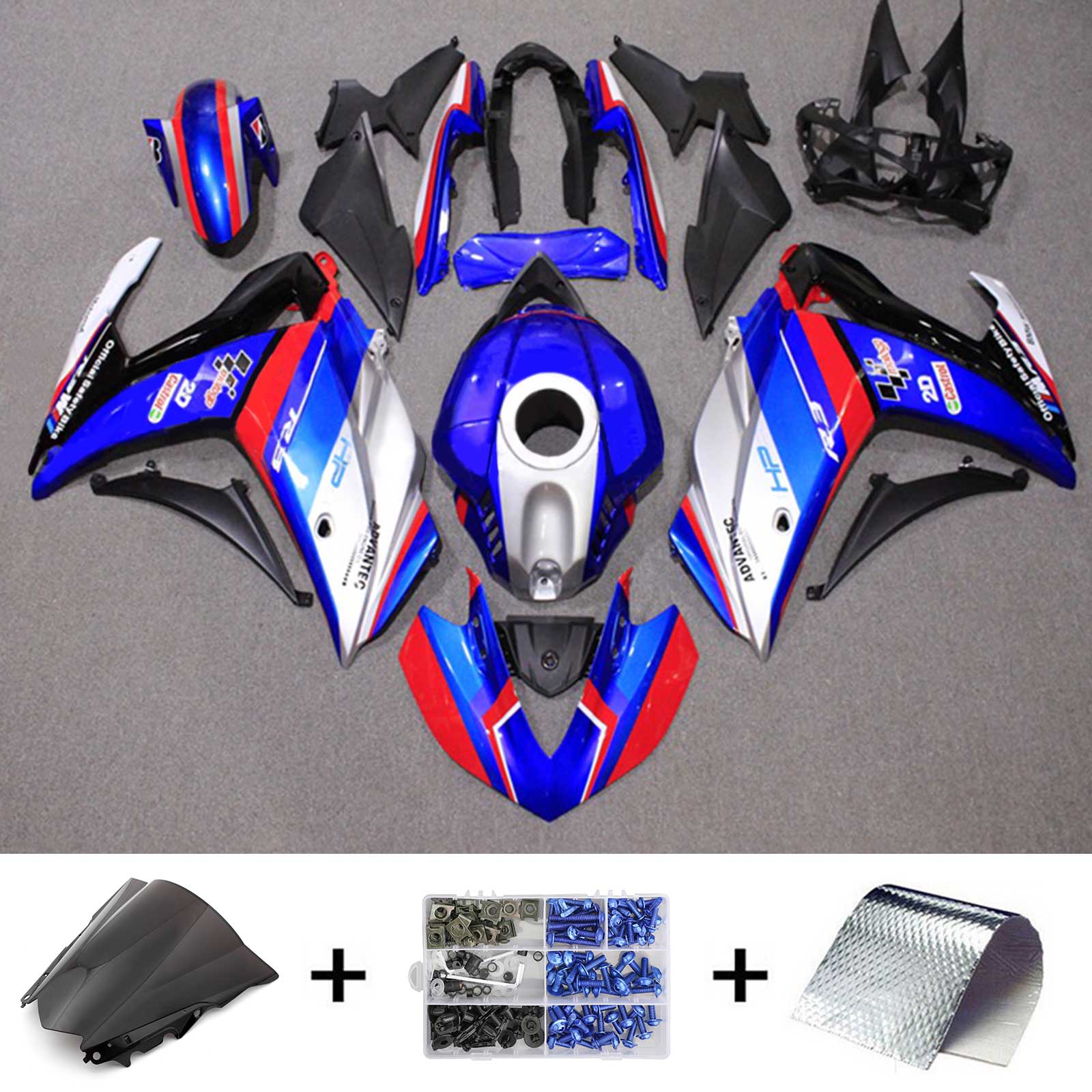 Amotopart フェアリングキット ヤマハ 2014-2018 YZF R3 & 2015-2017 YZF R25 ブルー レッド ホワイト フェアリングキット