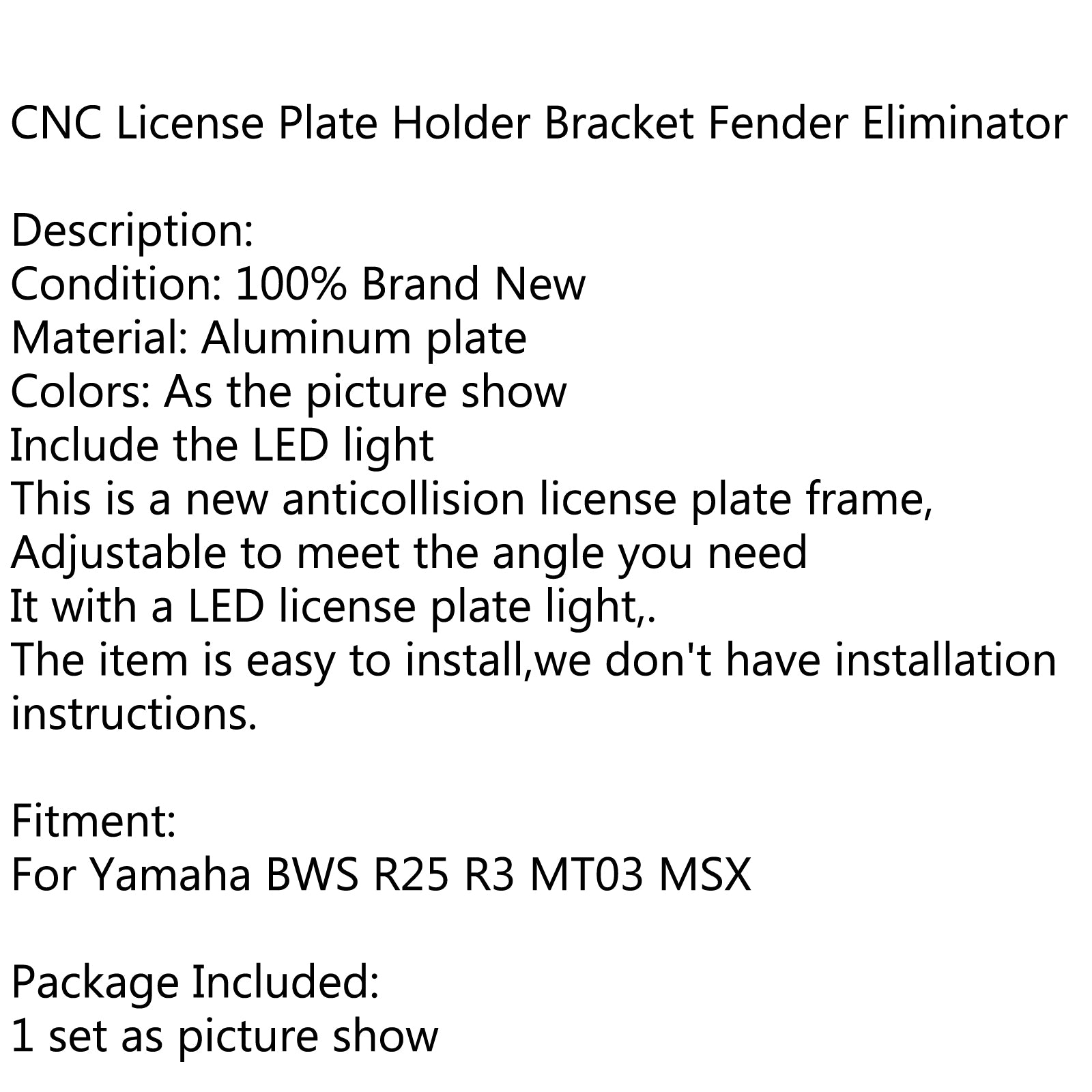 License Plate Holder Bracket Fender Eliminator For Yamaha BWS R25 R3 MSX Blue Generic
