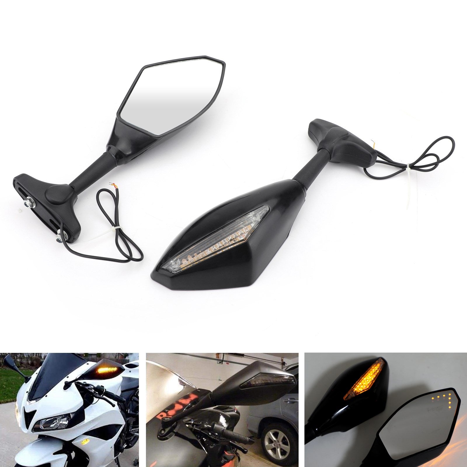 Honda CBR600F4i CBR600F4 CBR600F CBR250R Pair Rear View Side Mirrors With LED Turn Signals