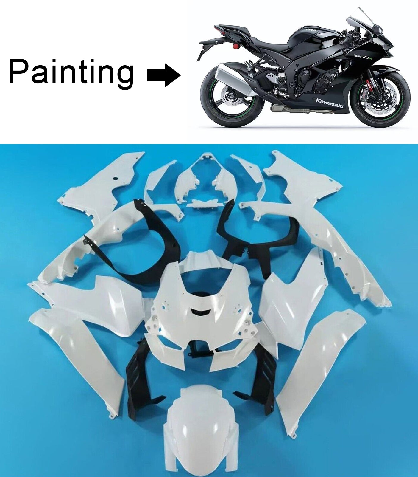 Amotopart 2021-2024 Kawasaki ZX10R ZX10RR Kit de carénage noir Style3