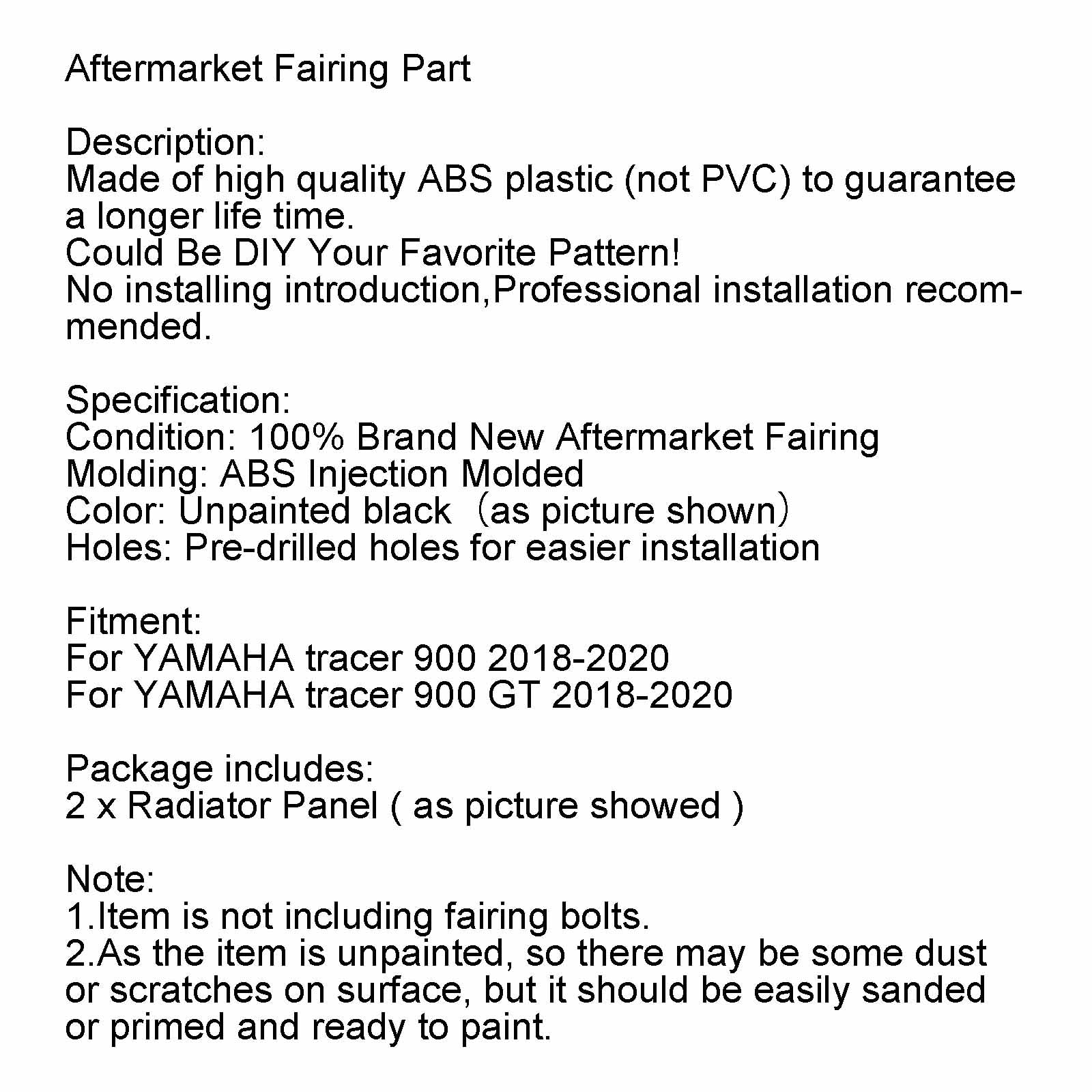 Unpainted Radiator Side Panel Fairing Panels For Yamaha Tracer 900/GT 2018-2020