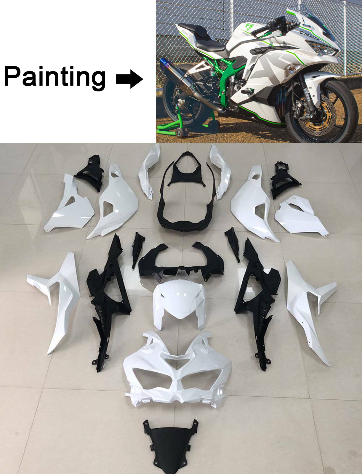 Amotopart 2019-2024 Kawasaki Ninja ZX25R ZX4R ZX4RR White Fairing Kit