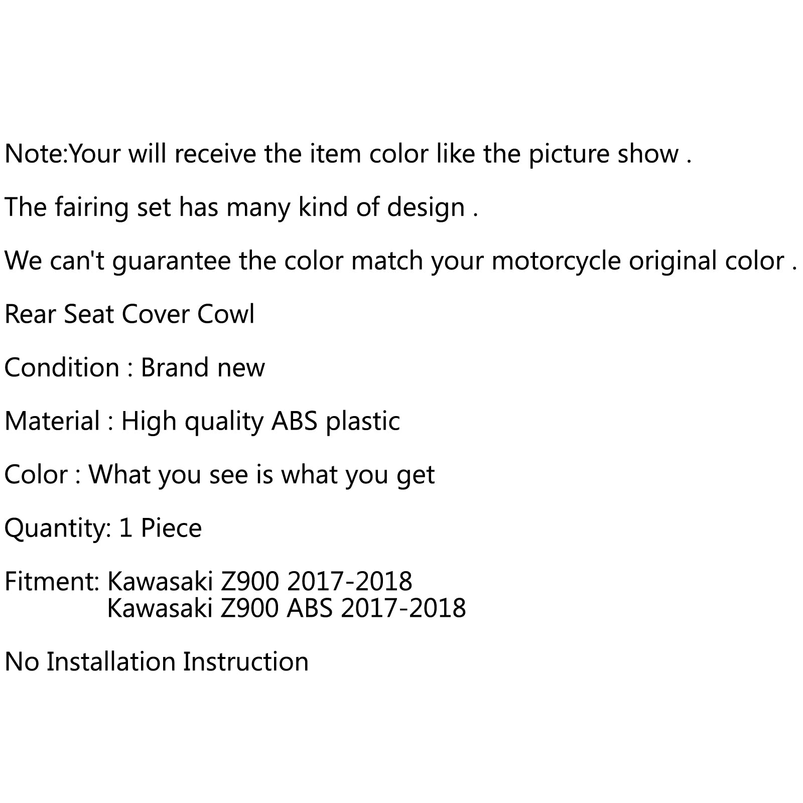 ABS Sedile Posteriore Carenatura Copertura Cowl Adatto Per Kawasaki Z900 Z ABS 2017-2019 Blu Generico