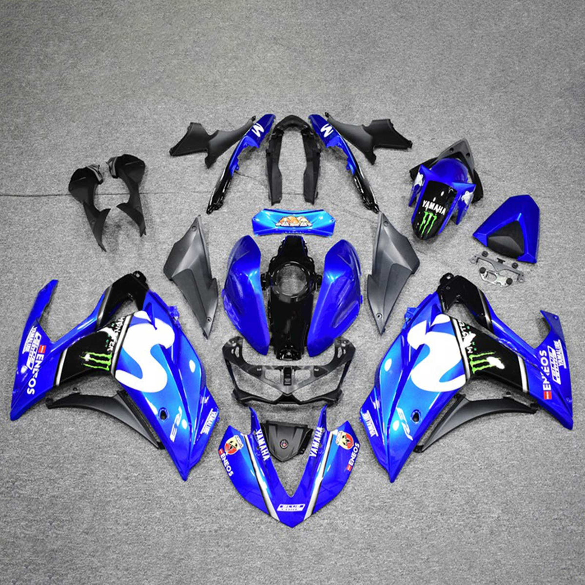 Amotopart Verkleidungsset Yamaha 2014–2018 YZF R3 &amp; 2015–2017 YZF R25 Schwarz Mix Blau Verkleidungsset