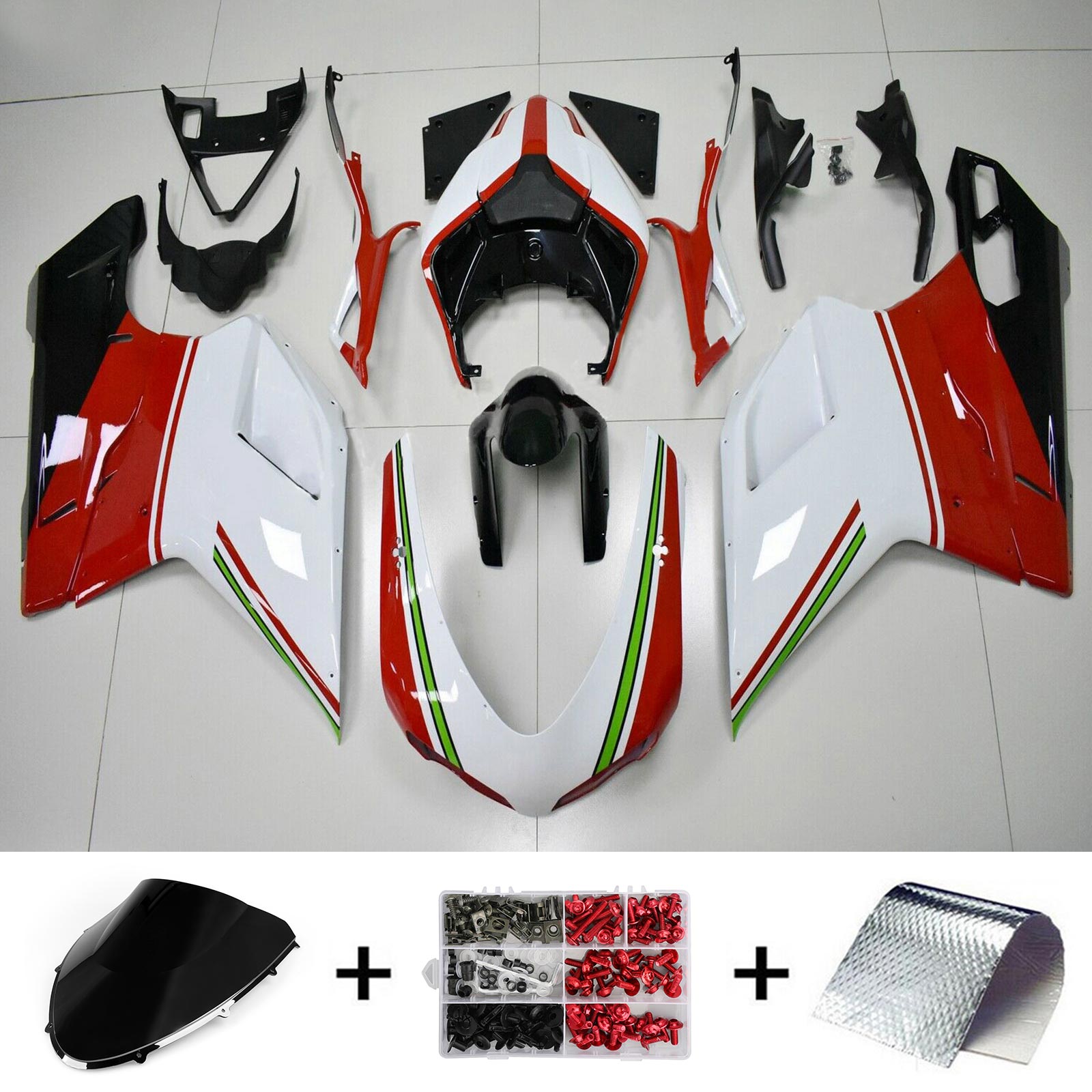 Amotopart Toutes Les Années Ducati 1098 1198 848 Kit Carénage Rouge Blanc