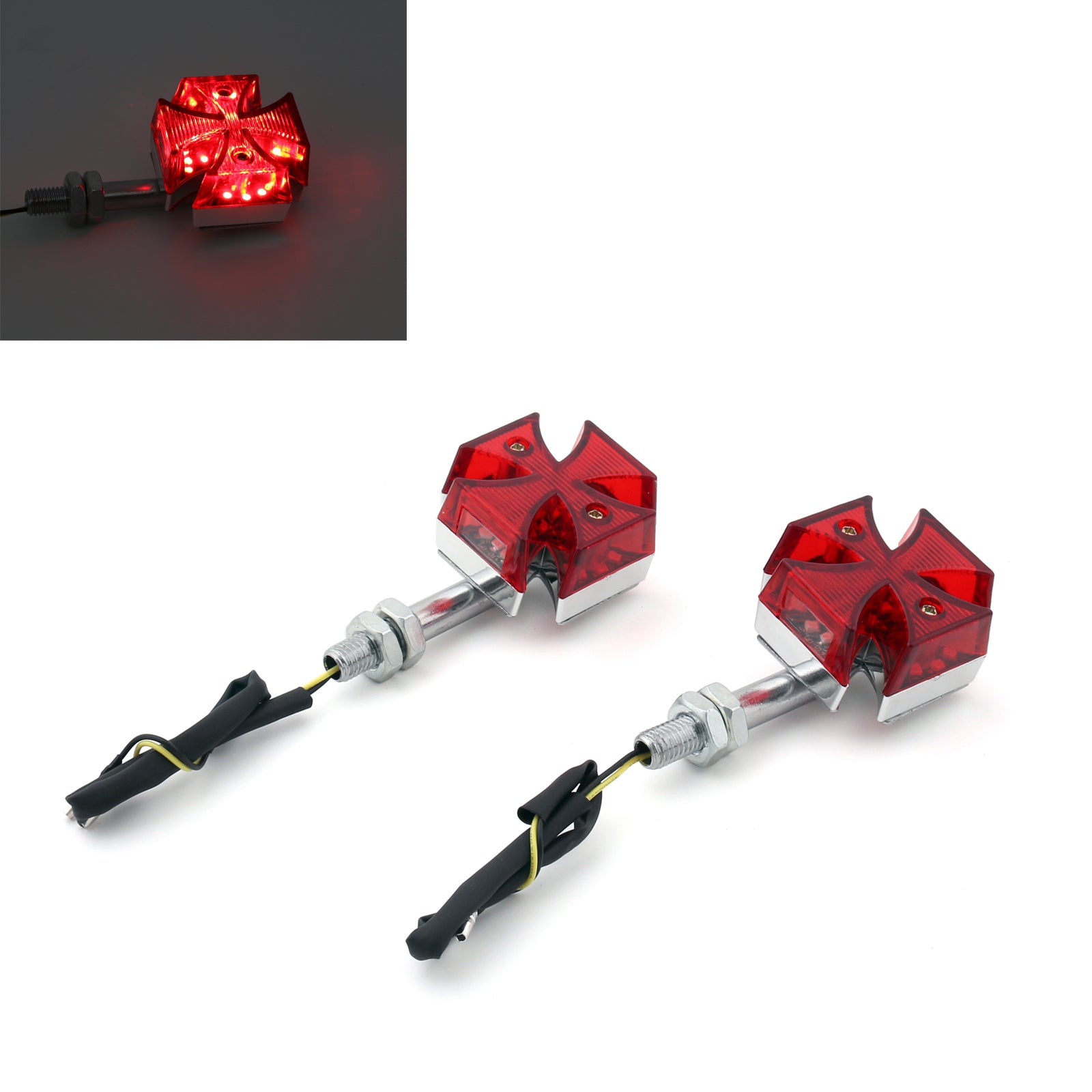 2x Custom Red Maltese Cross LED Turn Signal Light For Harley Motorcycle