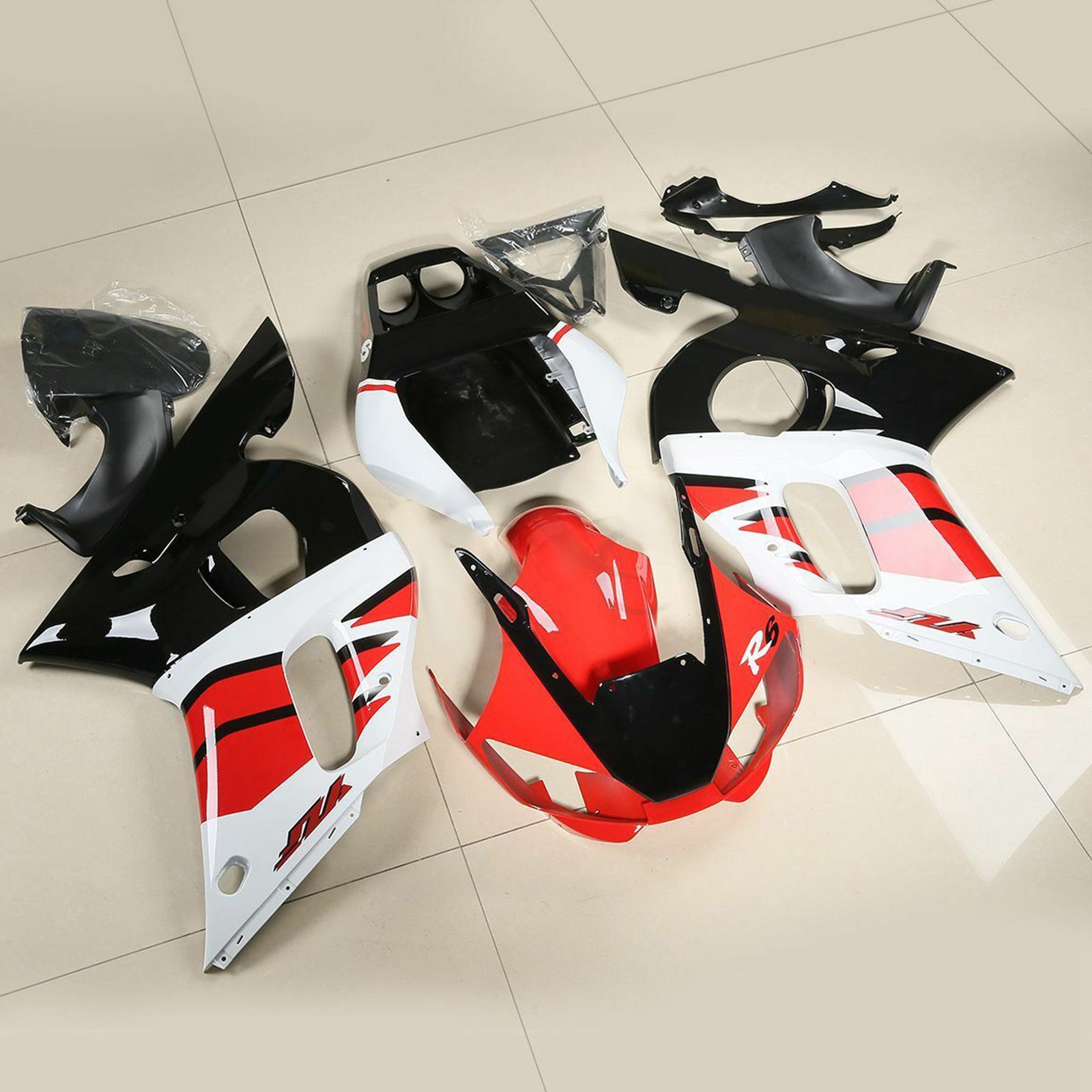 Amotopart 1998-2002 Yamaha YZF R6 Red-White-Black Fairing Kit