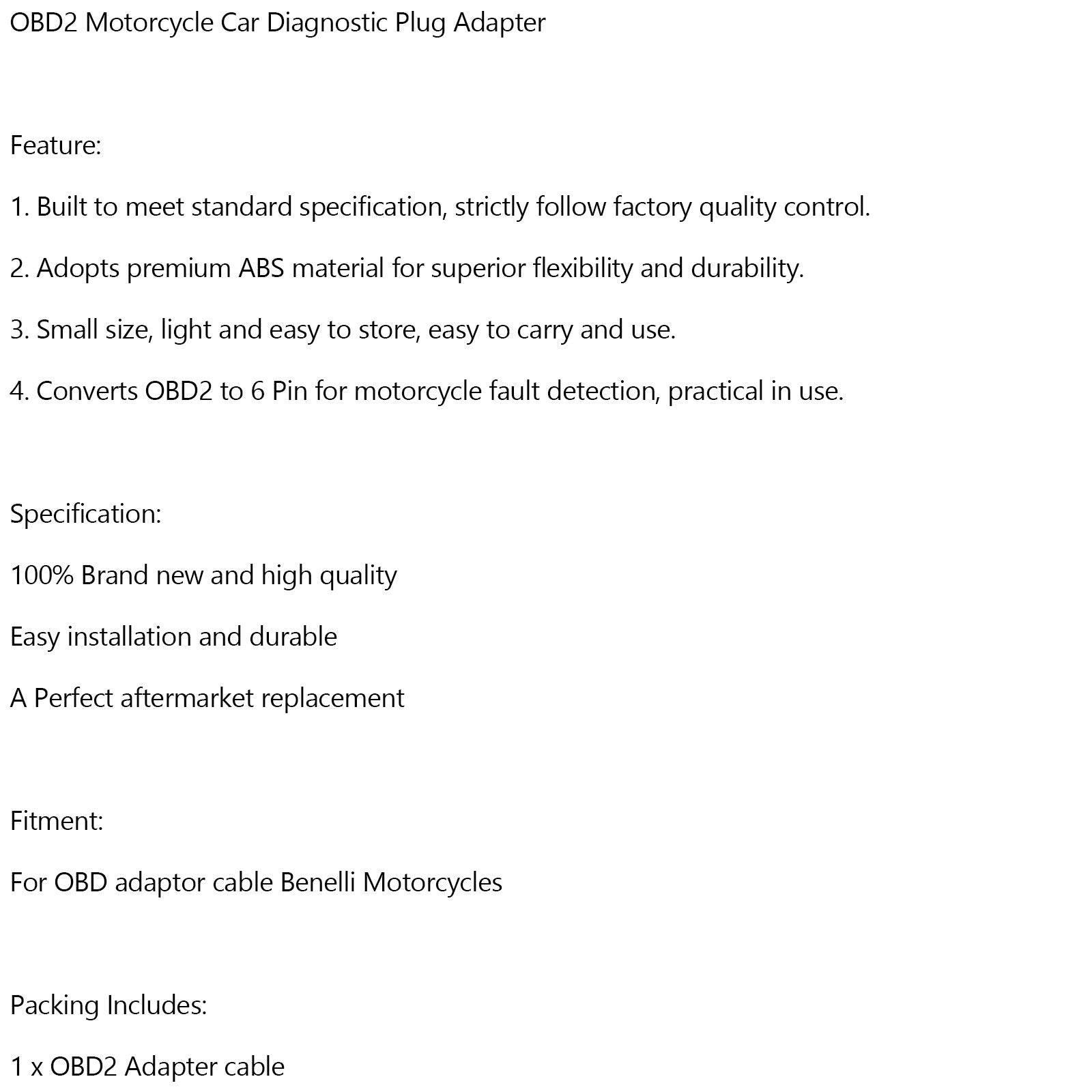 OBD2 6-poliges Diagnose-Codeleser-Adapter-Scannerkabel für Benelli-Motorräder