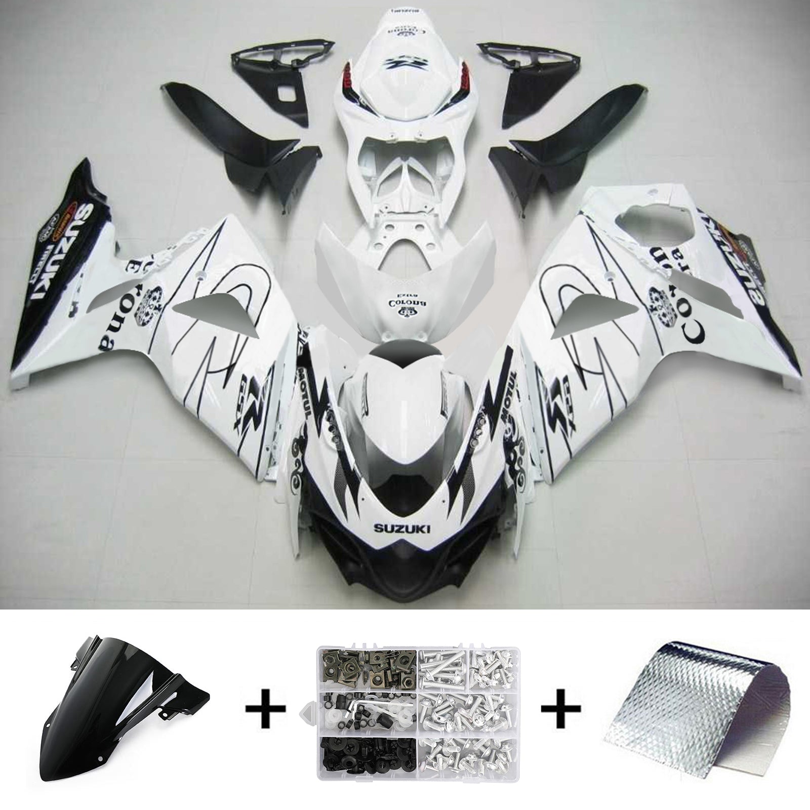 Amotopart 2009-2016 Suzuki GSXR1000 Fairing White Kit
