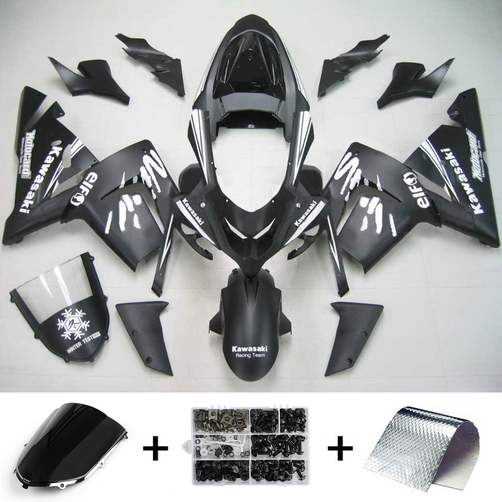 Amotopart Kawasaki 2004-2005 ZX10R Black With White Logos Fairing Kit
