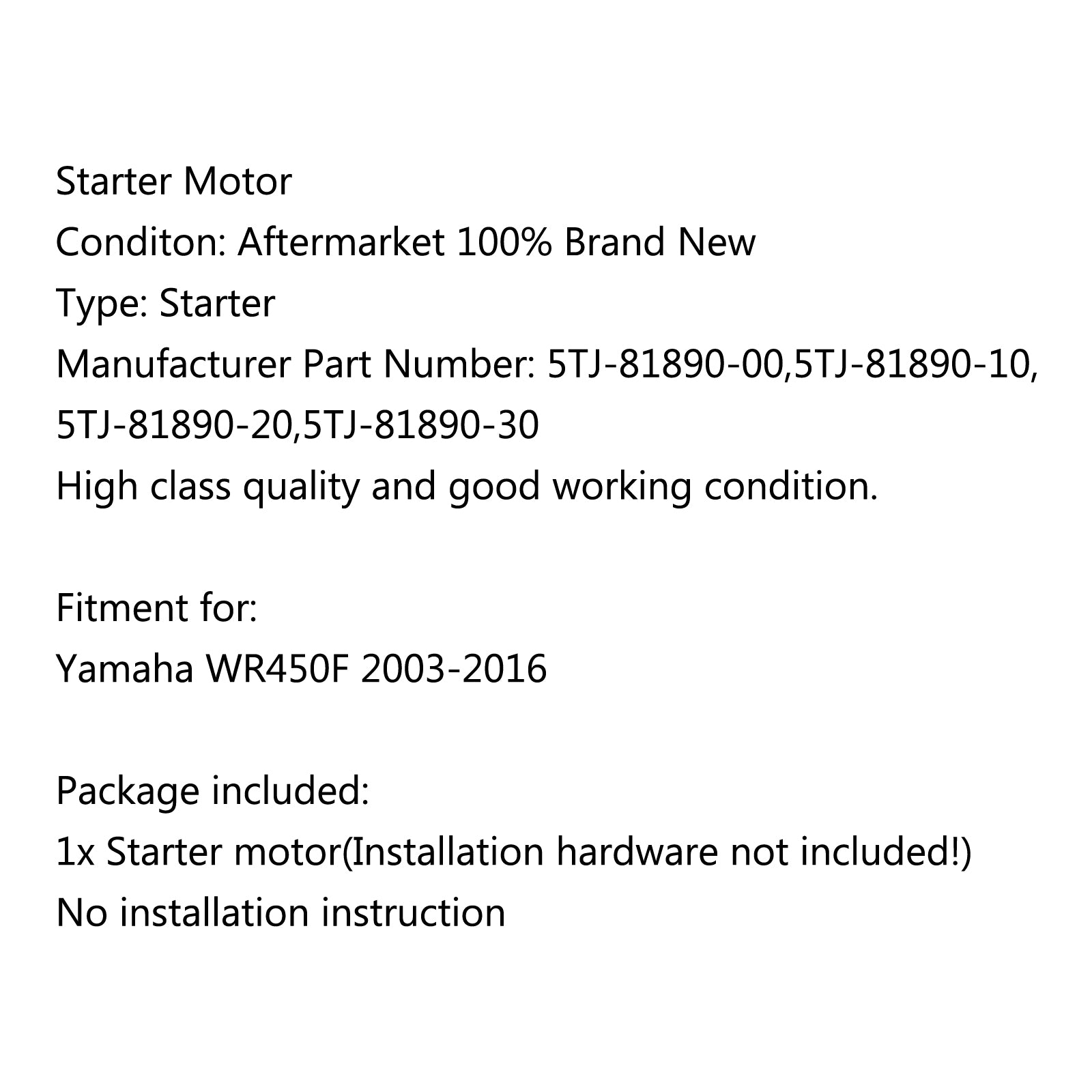 モータースターター 5TJ-81890-00 ヤマハ WR450F 2003-2006