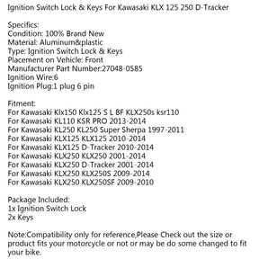 Chiavi di blocco interruttore di accensione per Kawasaki KL110 KSR PRO 13-14 KLX250 KLX125