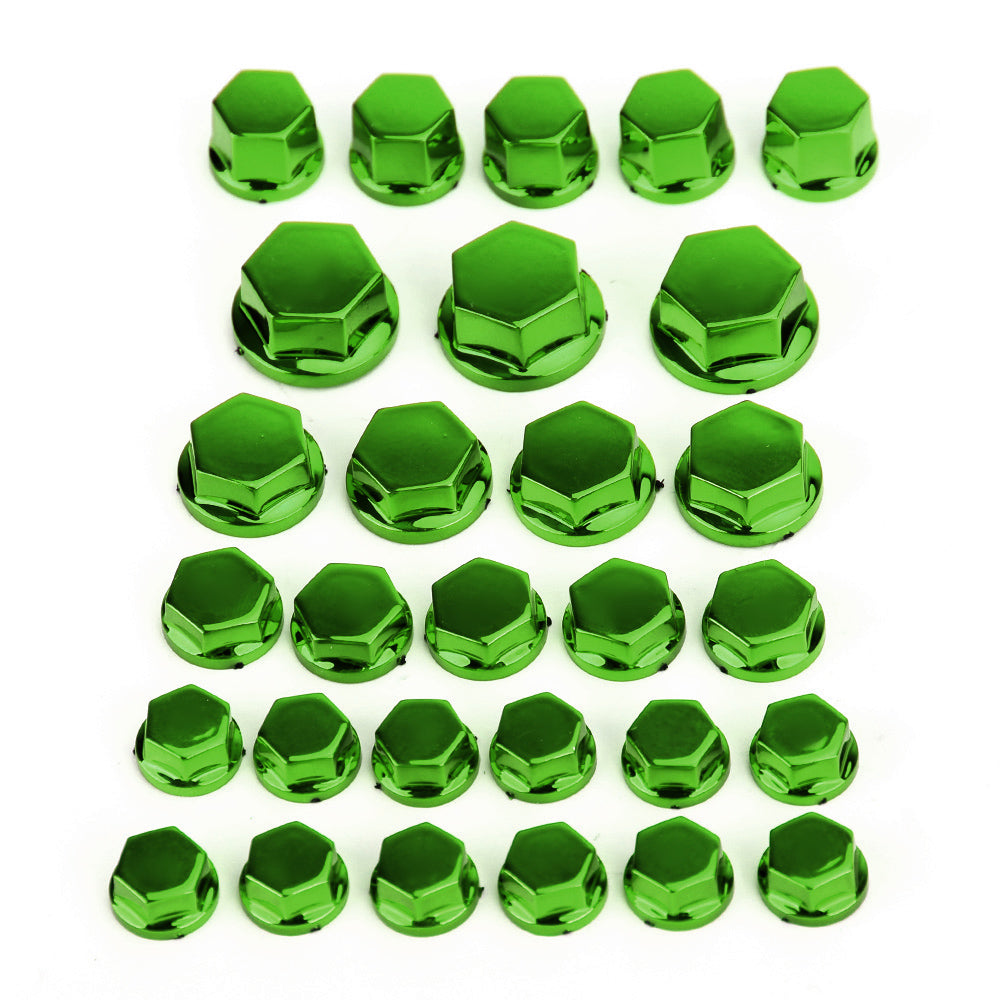 30pcs Motorcycle Green Plastic Hexagon Socket Screw Covers Bolt Nut Cap Cover