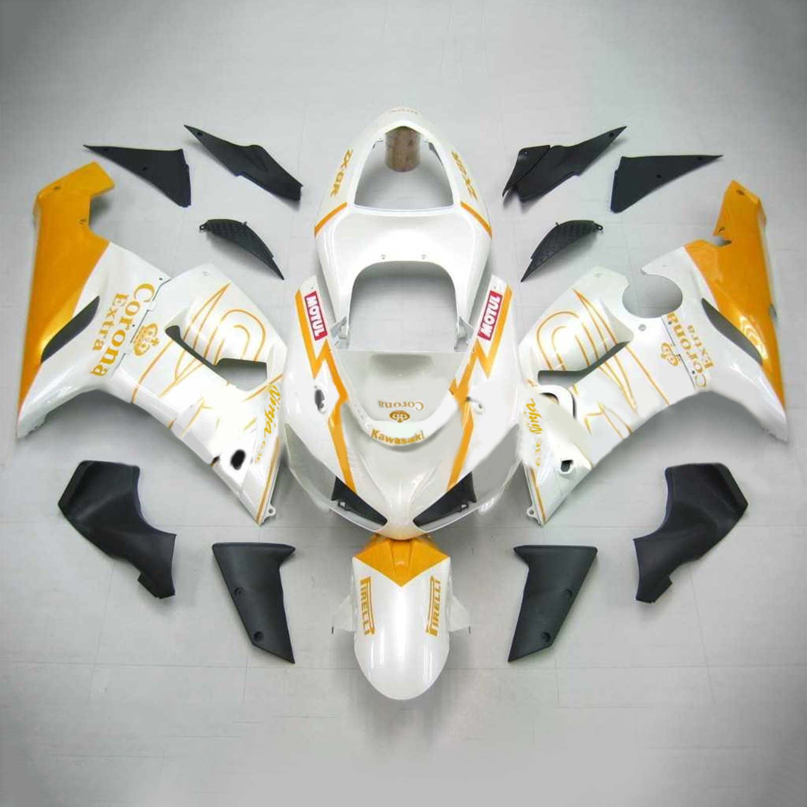 Amotopart Kawasaki 2005-2006 ZX6R 636 White Golden Line Fairing Kit