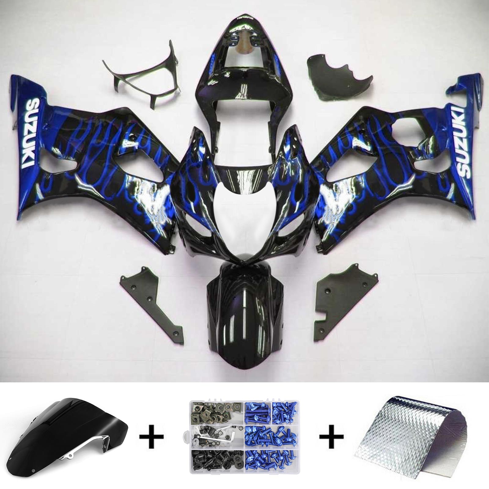Amotopart Suzuki 2003-2004 GSXR1000 Blue Black Fairing Kit