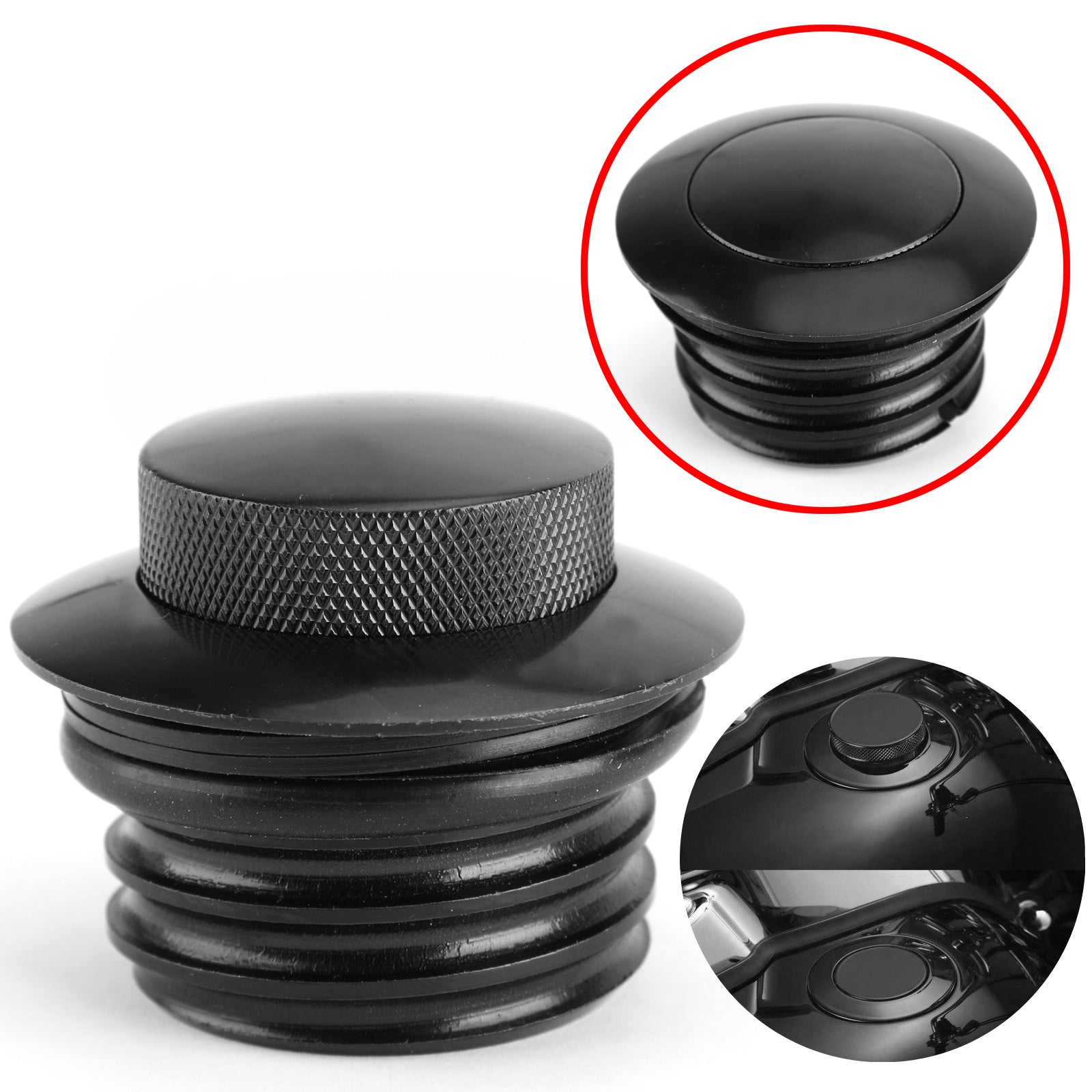 Black Flush Pop Up Reservoir Gas Cap Vented Fuel Tank Screw Fit for Sportster