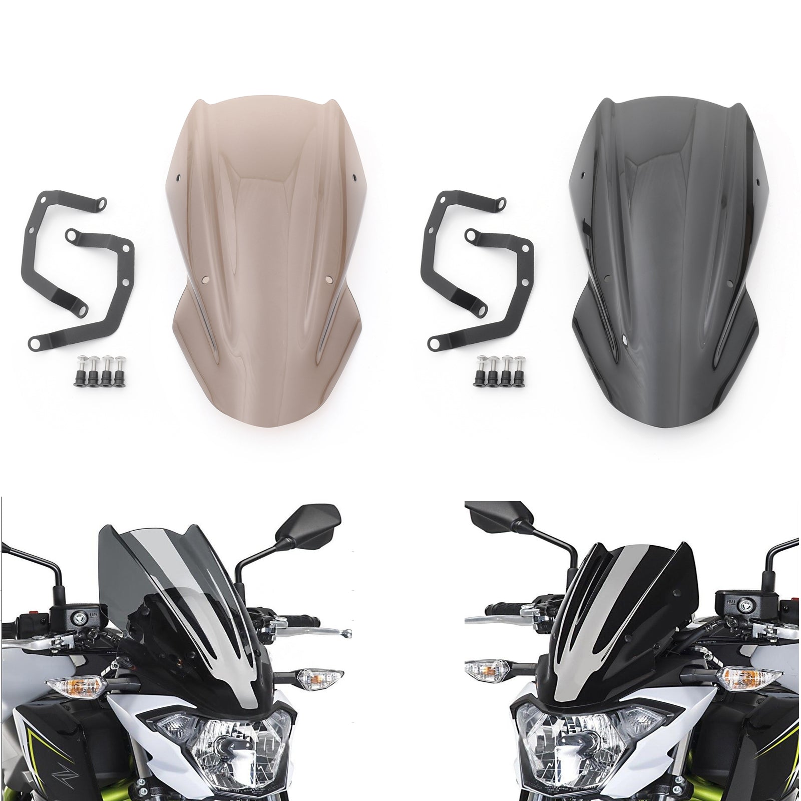 ABS Windshield Screen Windscreen with Bracket For Kawasaki Z650 2017-up