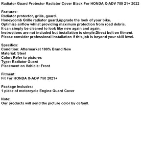 Protezione della copertura della protezione del radiatore in acciaio inossidabile nero per Honda X-Adv 750 21+