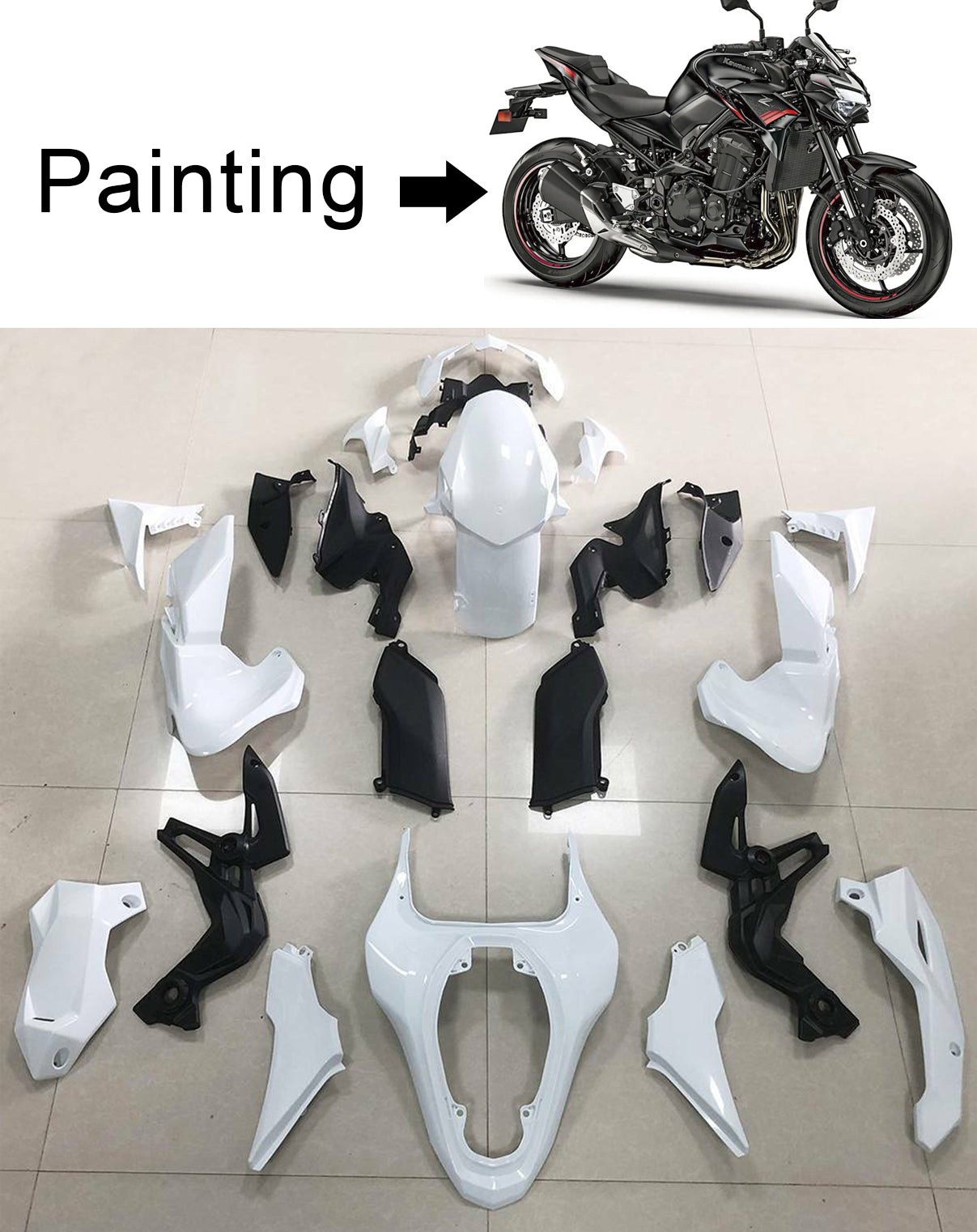 Kit de carénage noir Amotopart 2020-2021 Kawasaki Z900