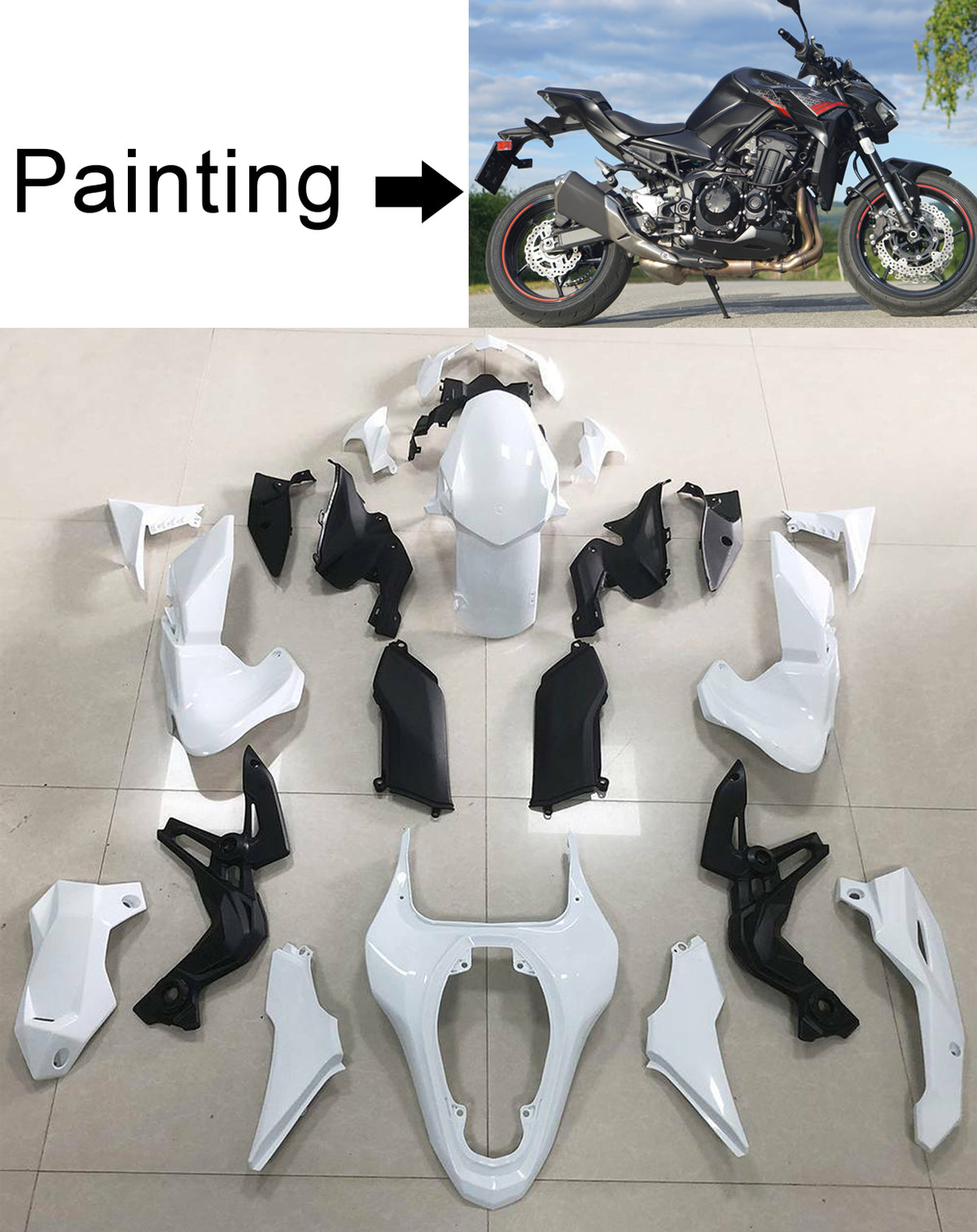 Amotopart 2020-2021 Kawasaki Z900 Matte Black Fairing Kit