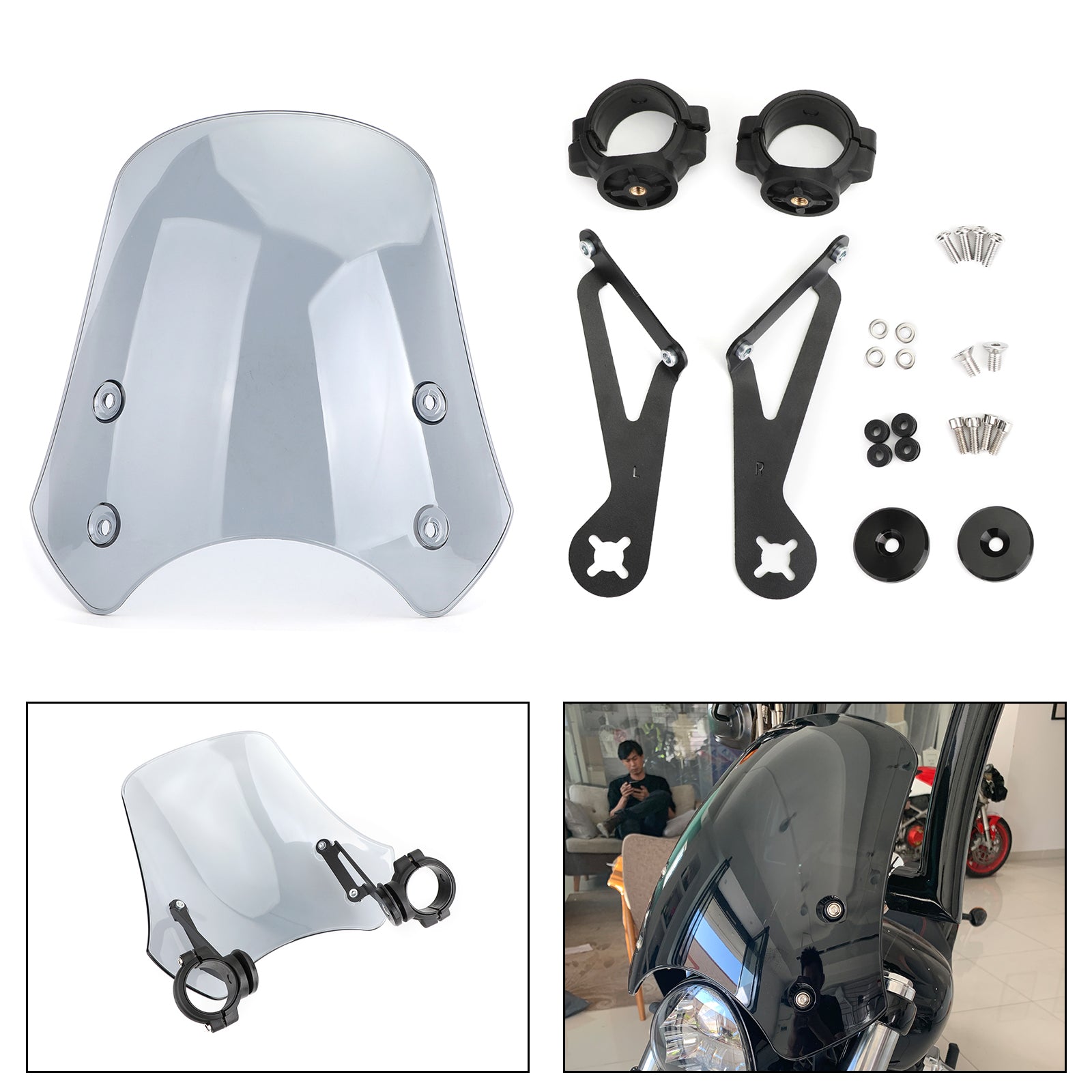 ABS-Motorrad-Windschutzscheibe für Harley Dyna Softail-Modelle, grau, generisch