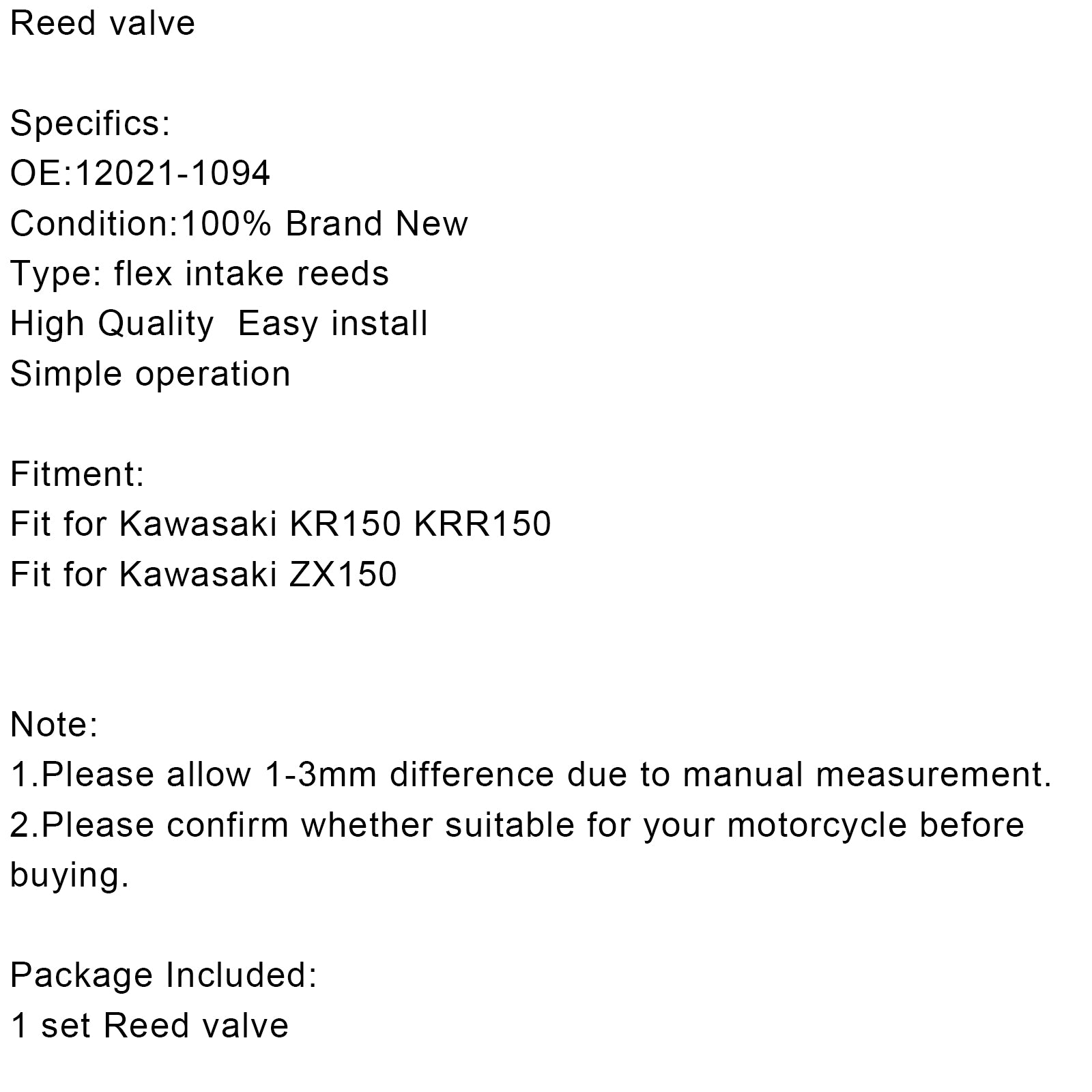Reed Valve System Fits For Kawasaki KR150 KRR150 ZX150 125cc 250cc 12021-1094 Generic