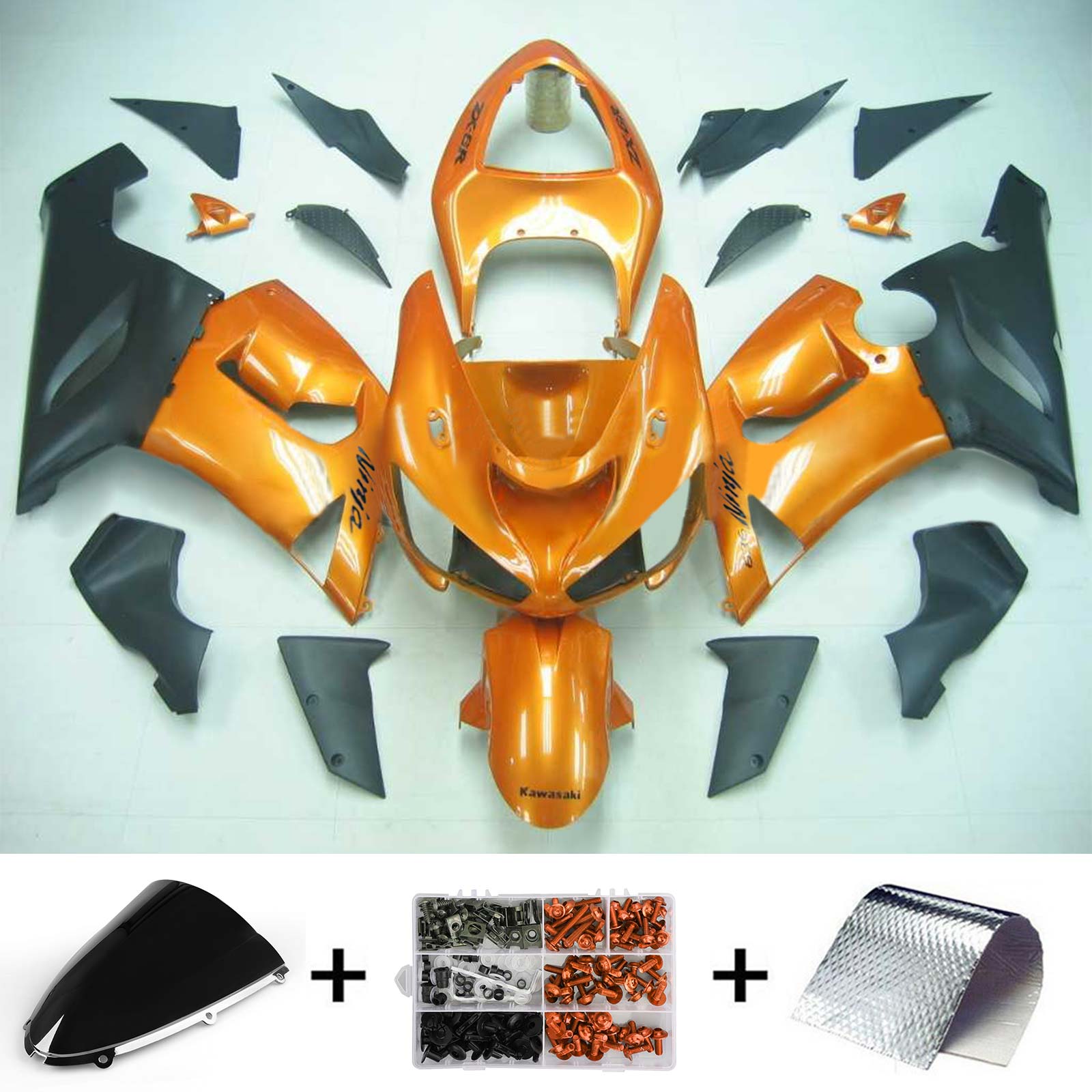 Amotopart Kawasaki 2005-2006 ZX6R 636 Orange With Black Fairing Kit