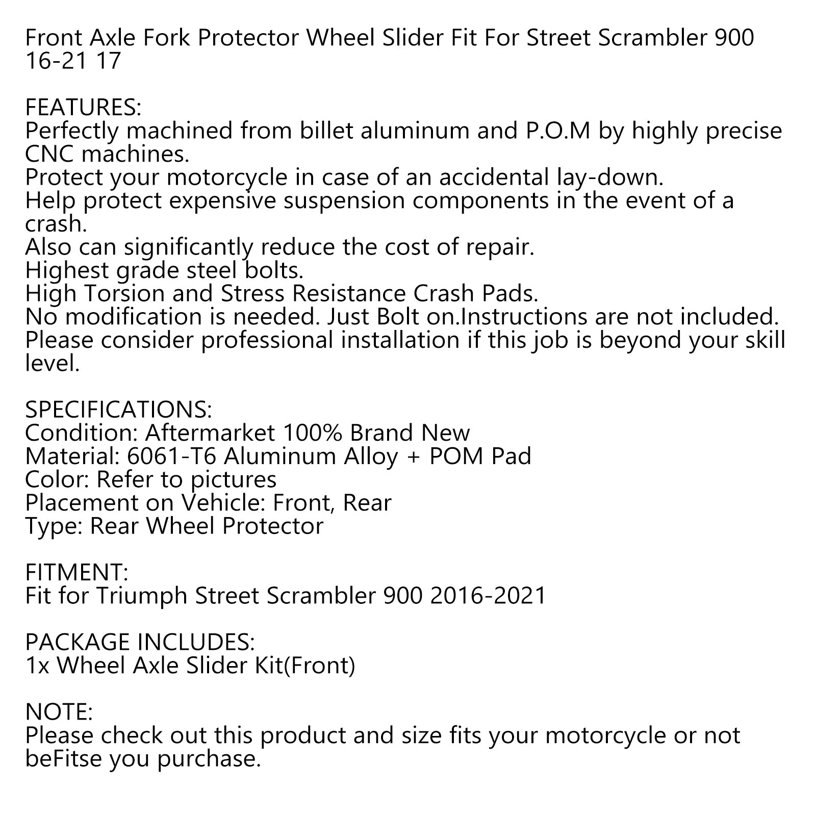 Axle Slider Wheel Protector Axle Guard Fit For Street Scrambler 900 16-21 17 18 Generic