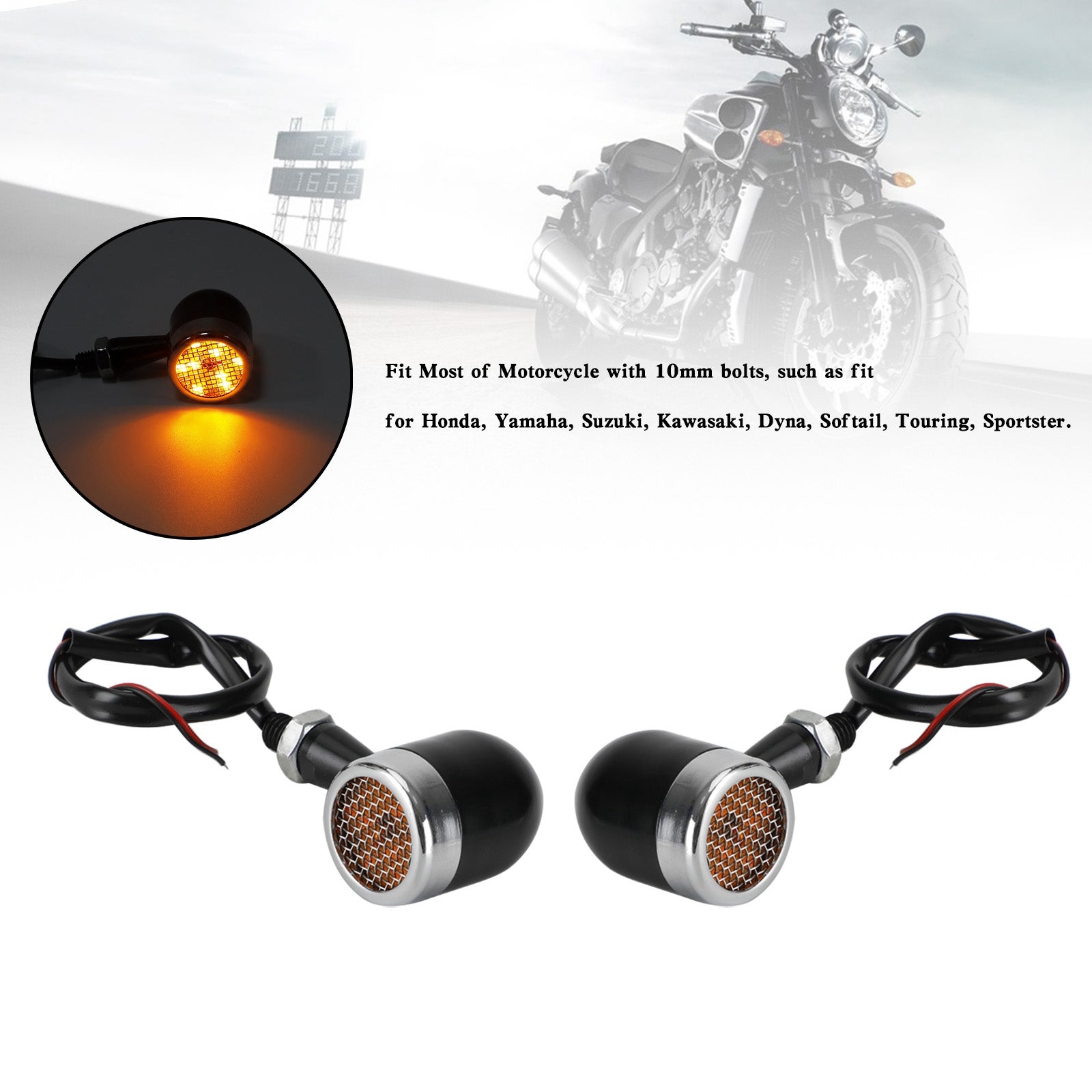 Universal 10MM motocicleta LED indicador de señal de giro lámpara luz de freno 12V M10