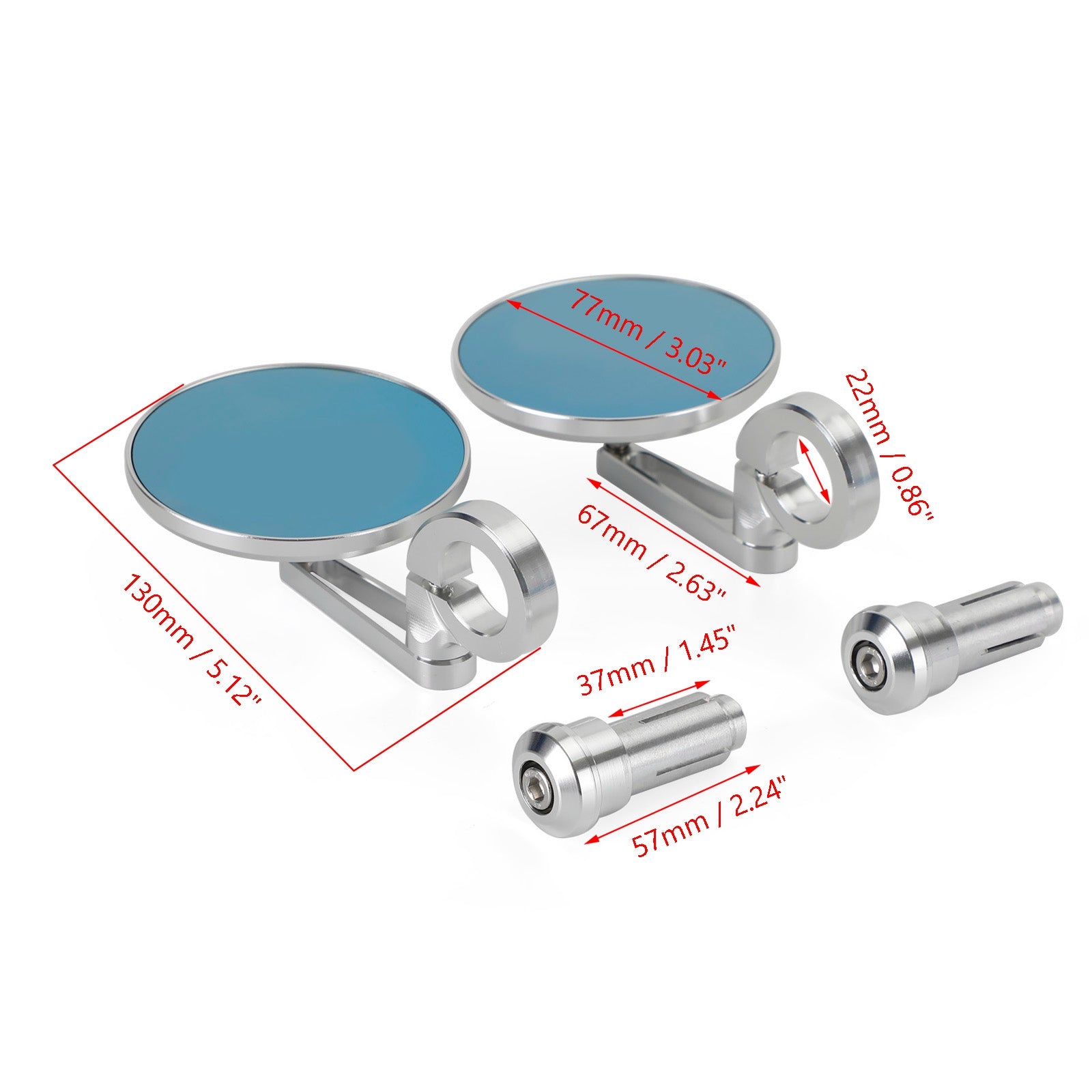 Miroir d'extrémité de guidon en aluminium, 7/8 "-1", bras court argenté, extrémité de barre, miroirs ronds de 3 pouces