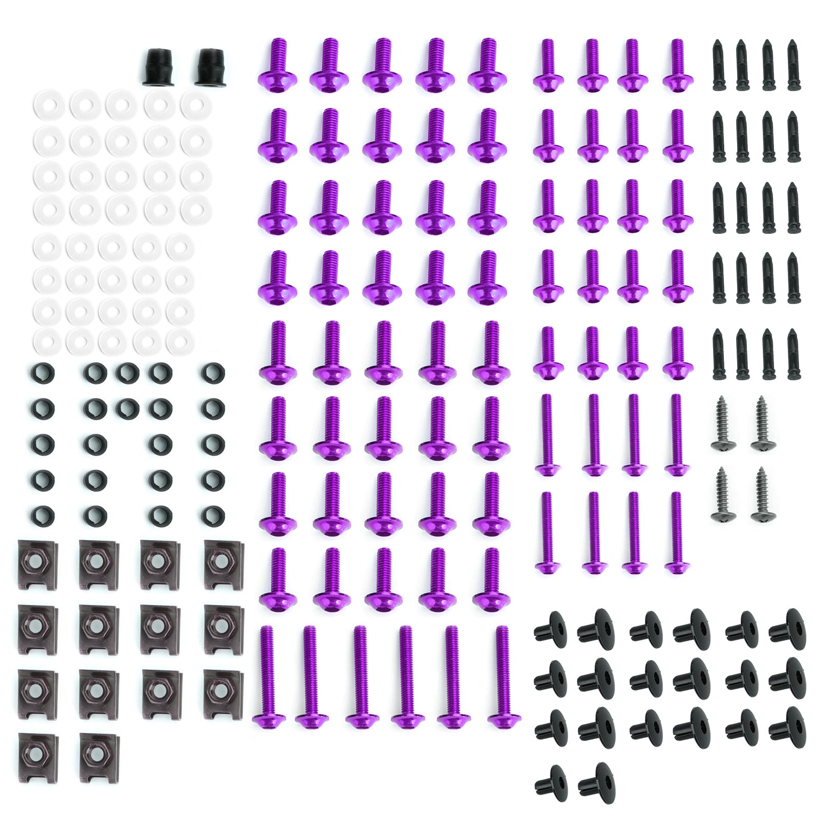 Fairing Body Bolt Kit – Nuts, Clips, Screws For Honda VFR800, VFR1200F, CBF1000, CBF600 – Silver CNC Aluminum