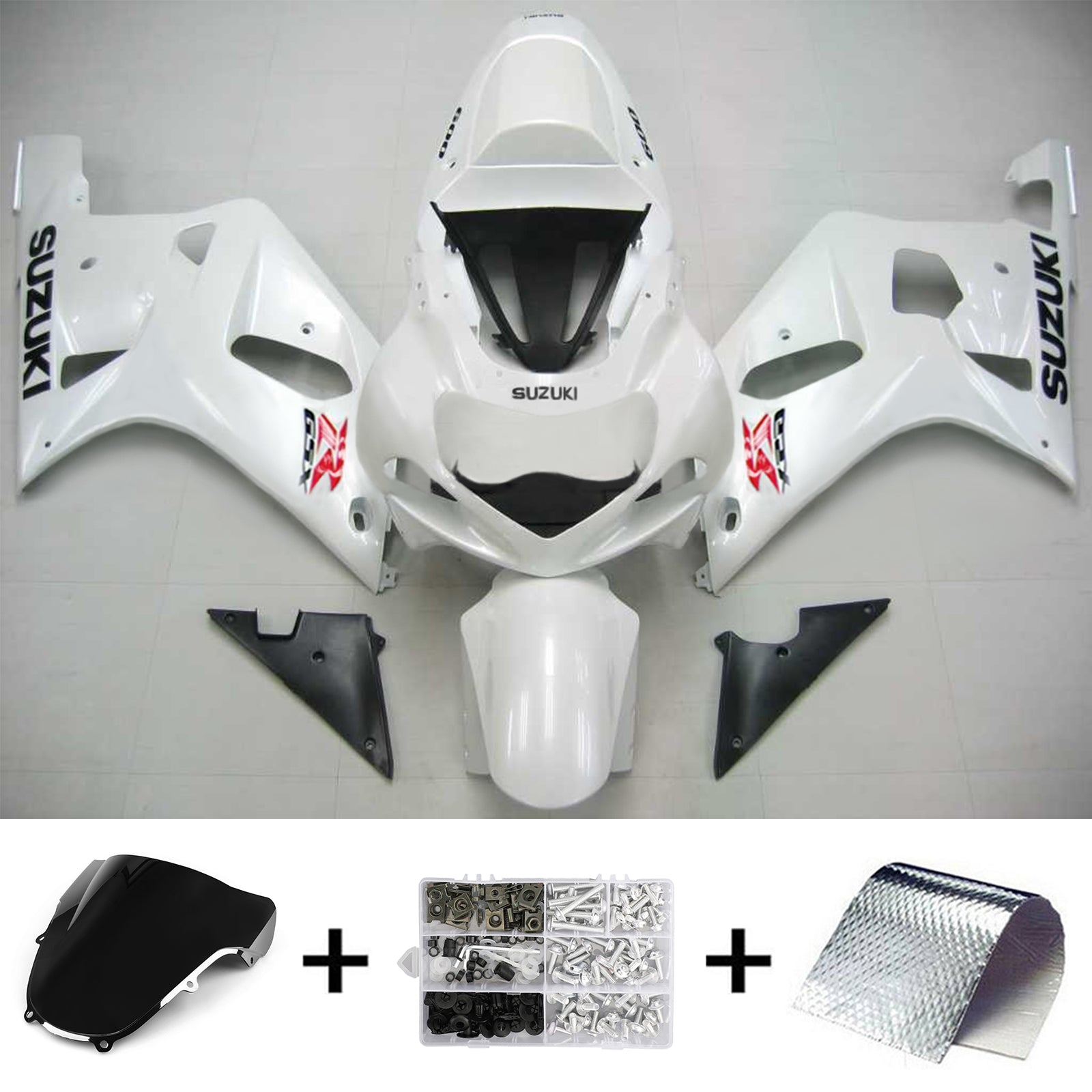 Amotopart Suzuki 01-03 GSXR600 & 00-03 GSXR750 White Fairing Kit
