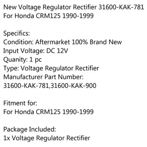New Voltage Regulator Rectifier 31600-KAK-781 For Honda CRM125 1990-1999