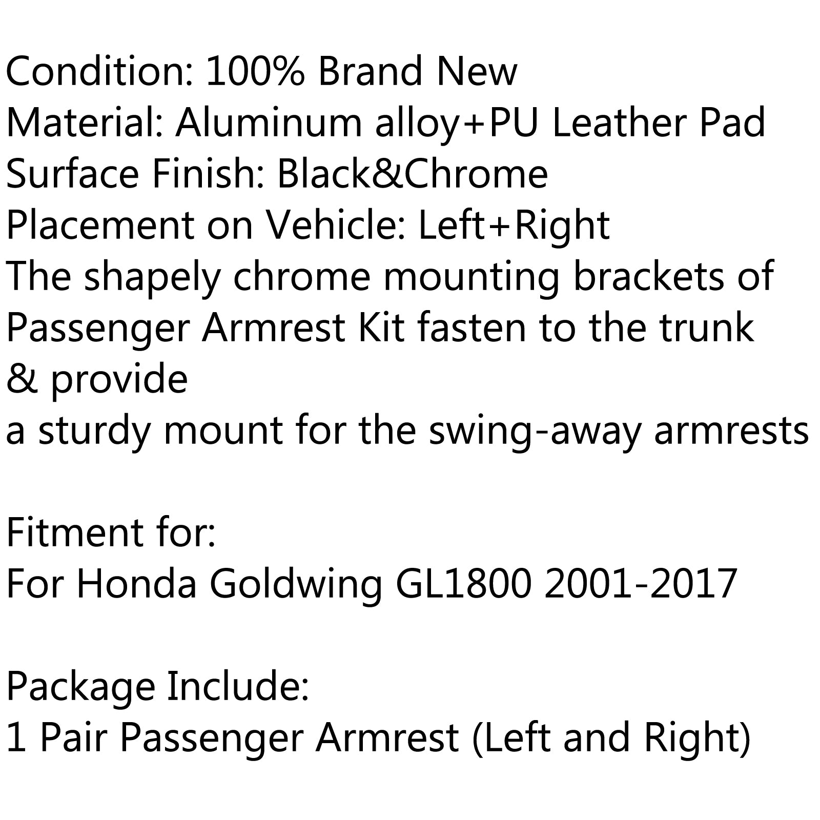 1 ペア調節可能な助手席アームレストキットホンダ GL1800 ゴールドウィング 2001-2017 汎用