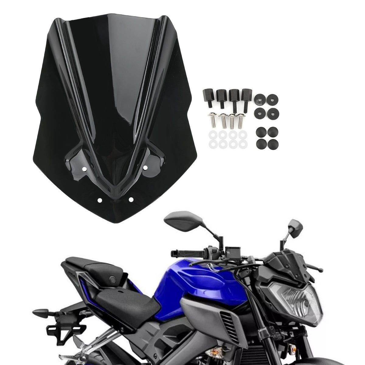 ABS Motorcycle Windshield WindScreen for Yamaha MT125 2015-2019 Black Generic
