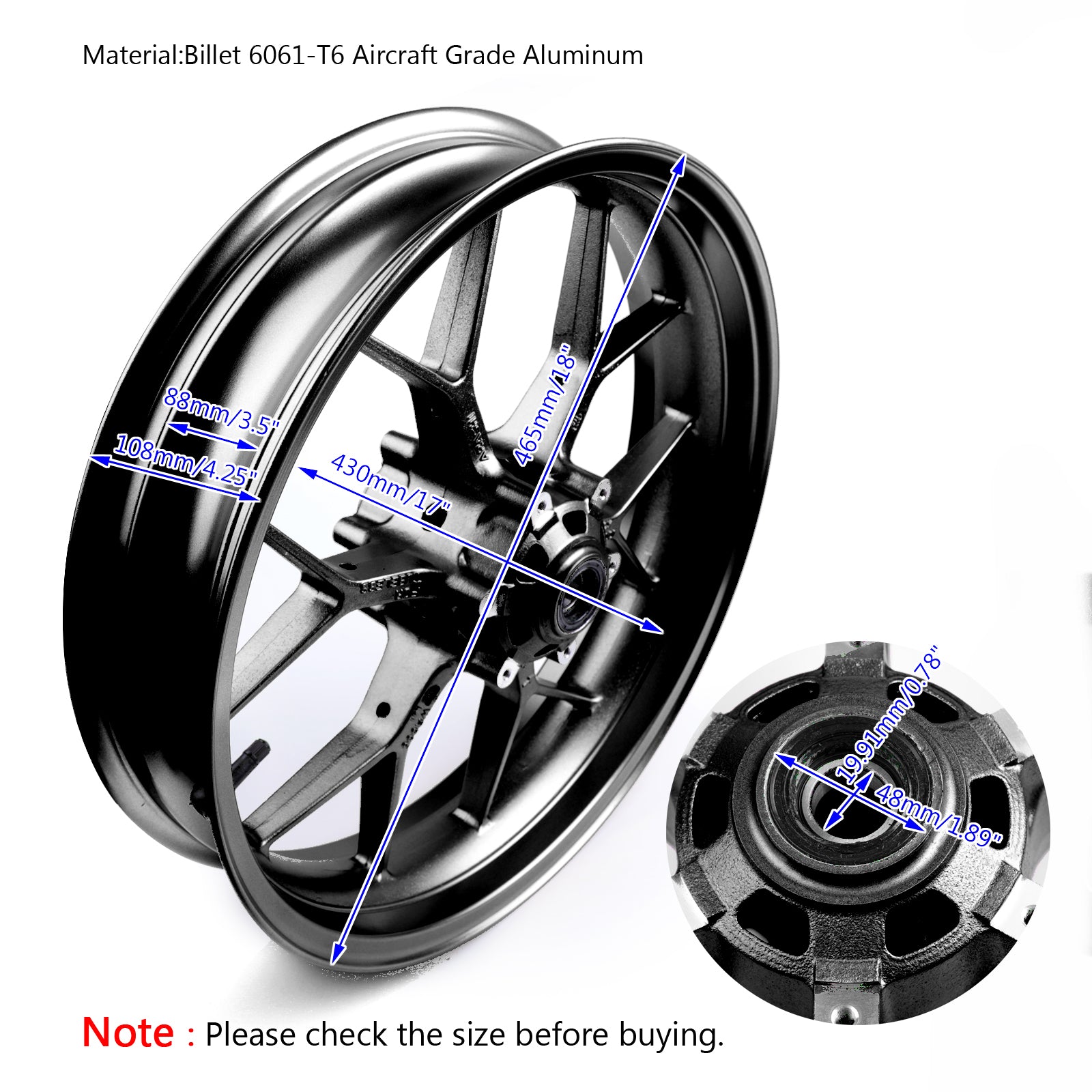 13-17 Honda CBR600RR 17" Jante de roue avant complète noire