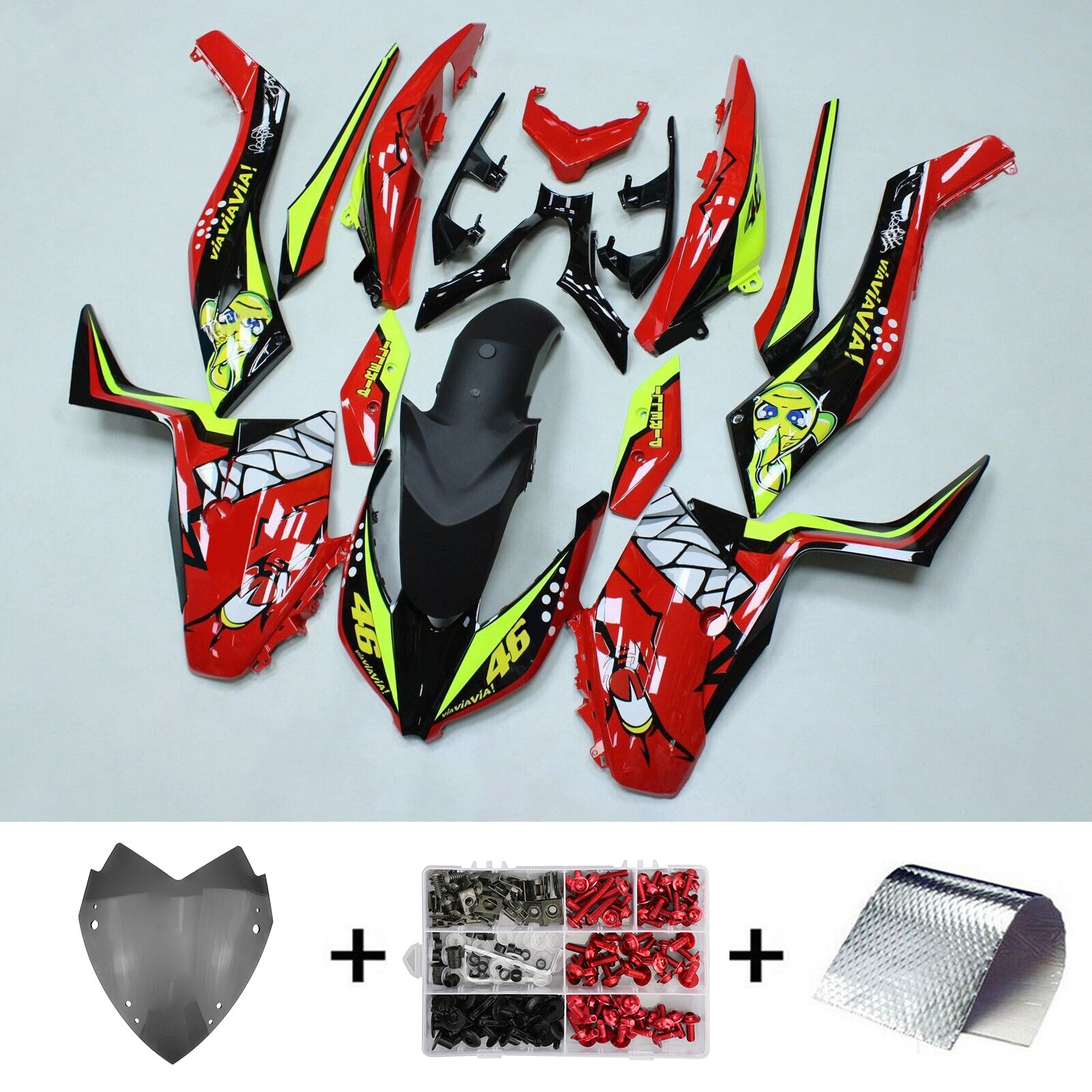 Amotopart 2017-2021 Yamaha XMAX300 Fairing Red&Yellow Sharkteeth Kit