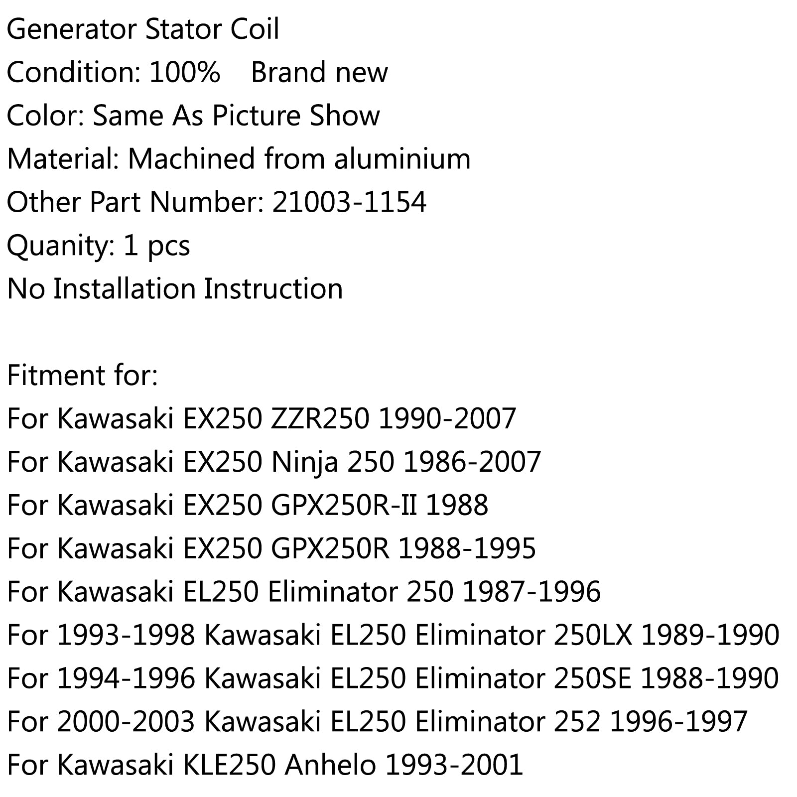 Generator-Statorspule für Kawasaki EX250 Ninja 250 1986–2007 ZZR250 1990–2007